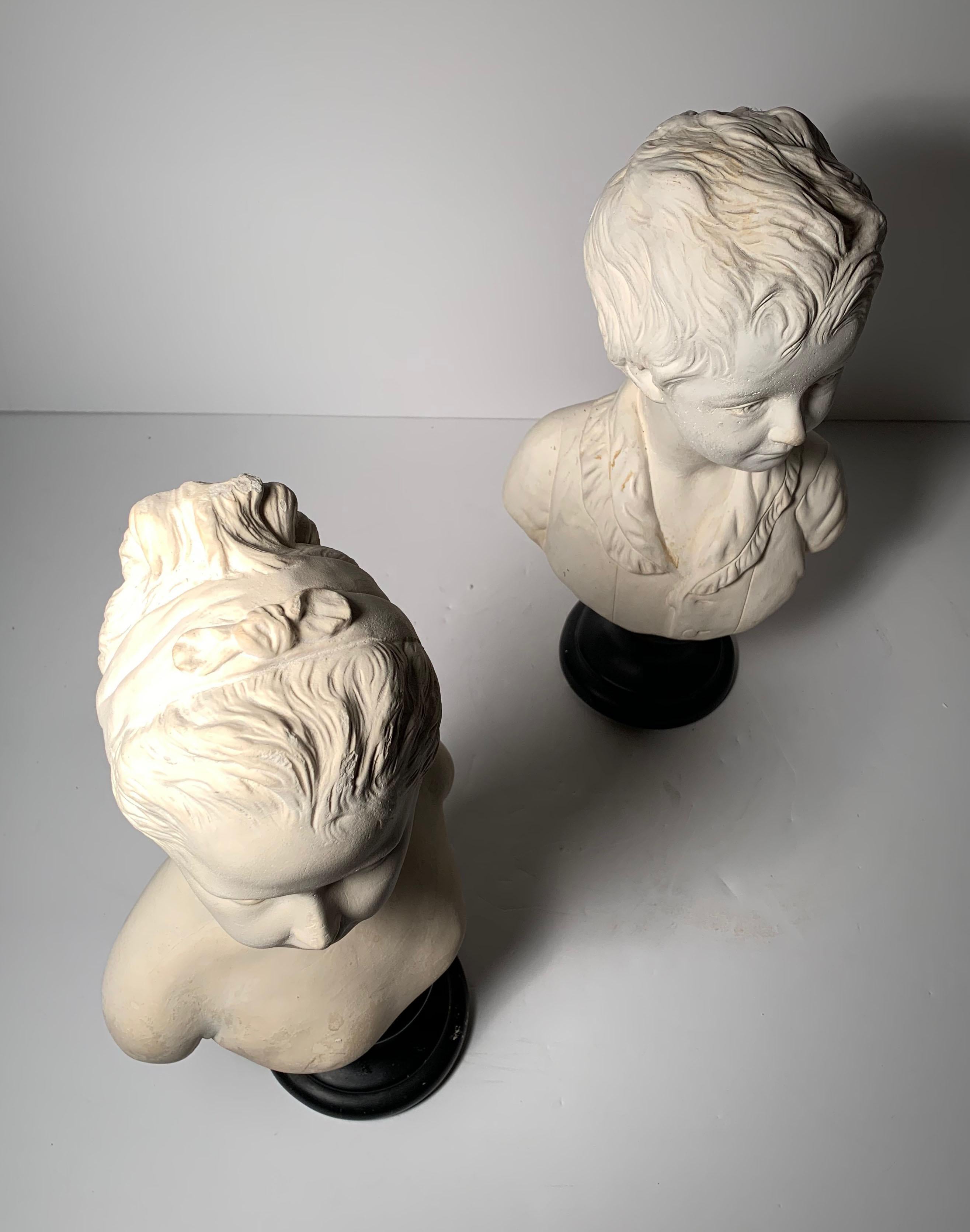Hollywood Regency Vintage Plaster Busts of Alexandre and Louise Brongniart by Jean Antoine Houdon