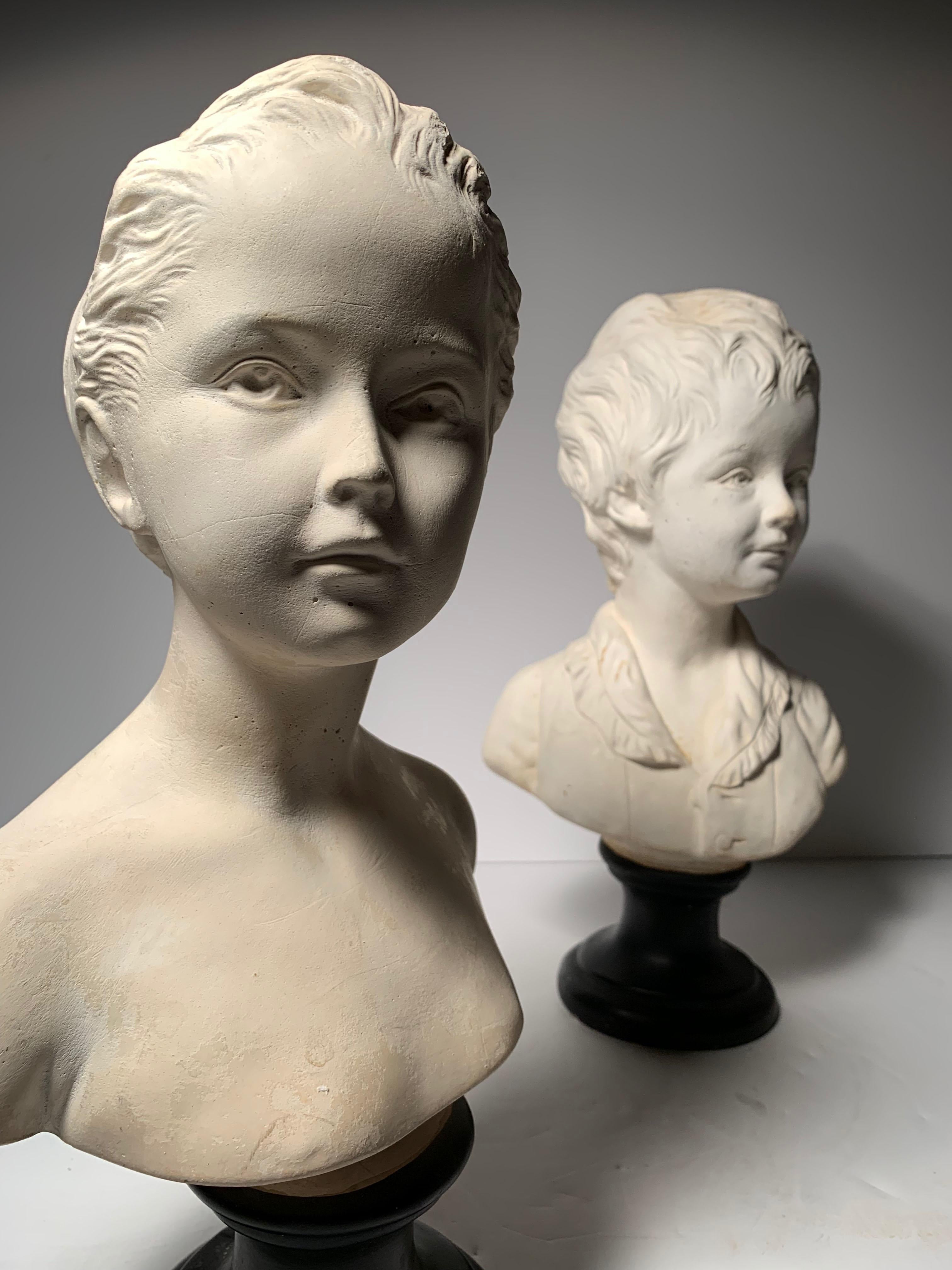 Italian Vintage Plaster Busts of Alexandre and Louise Brongniart by Jean Antoine Houdon