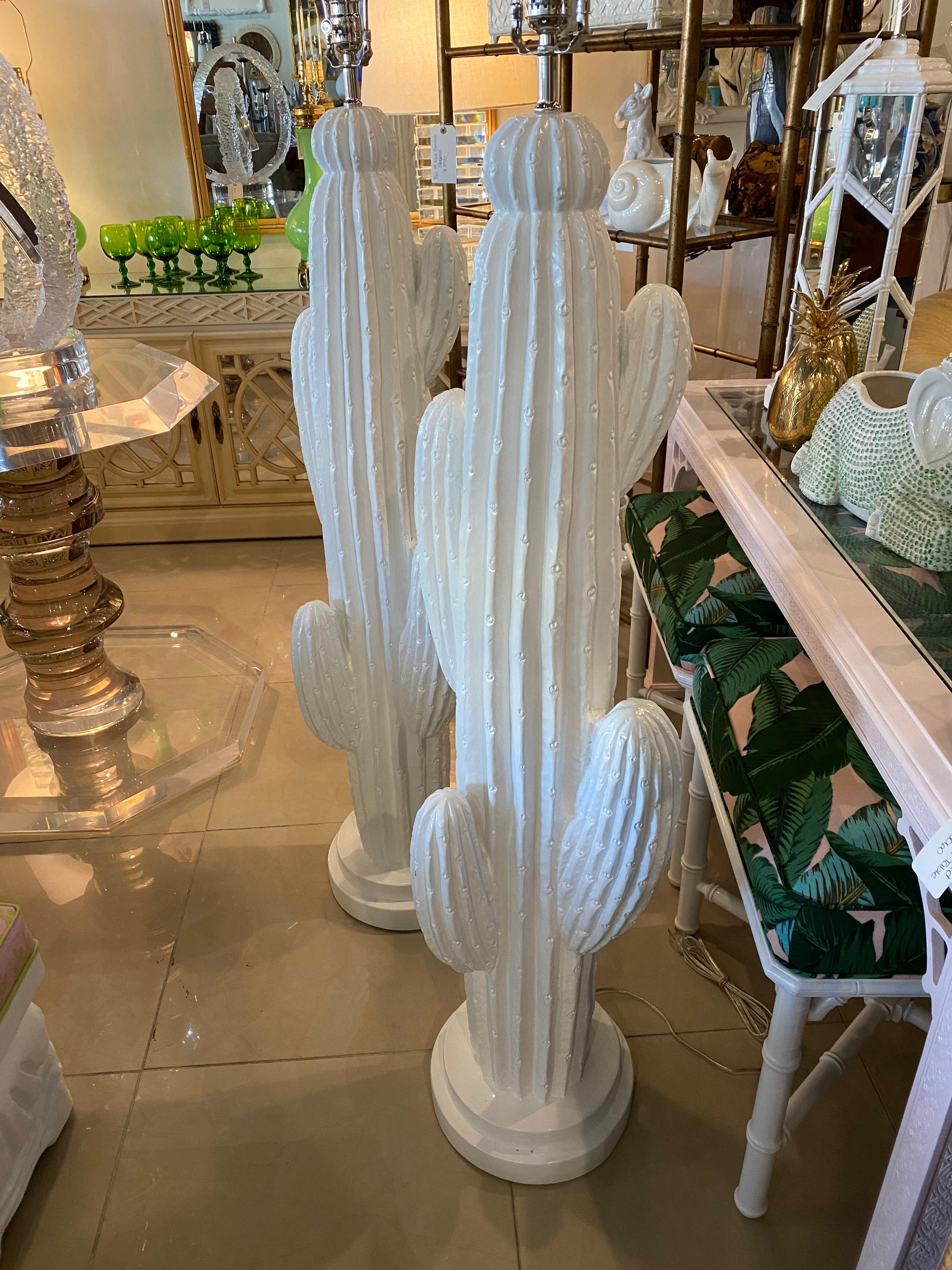 Vintage Plaster Cactus Floor Lamps Modern Palm Springs Chrome Two Available 1