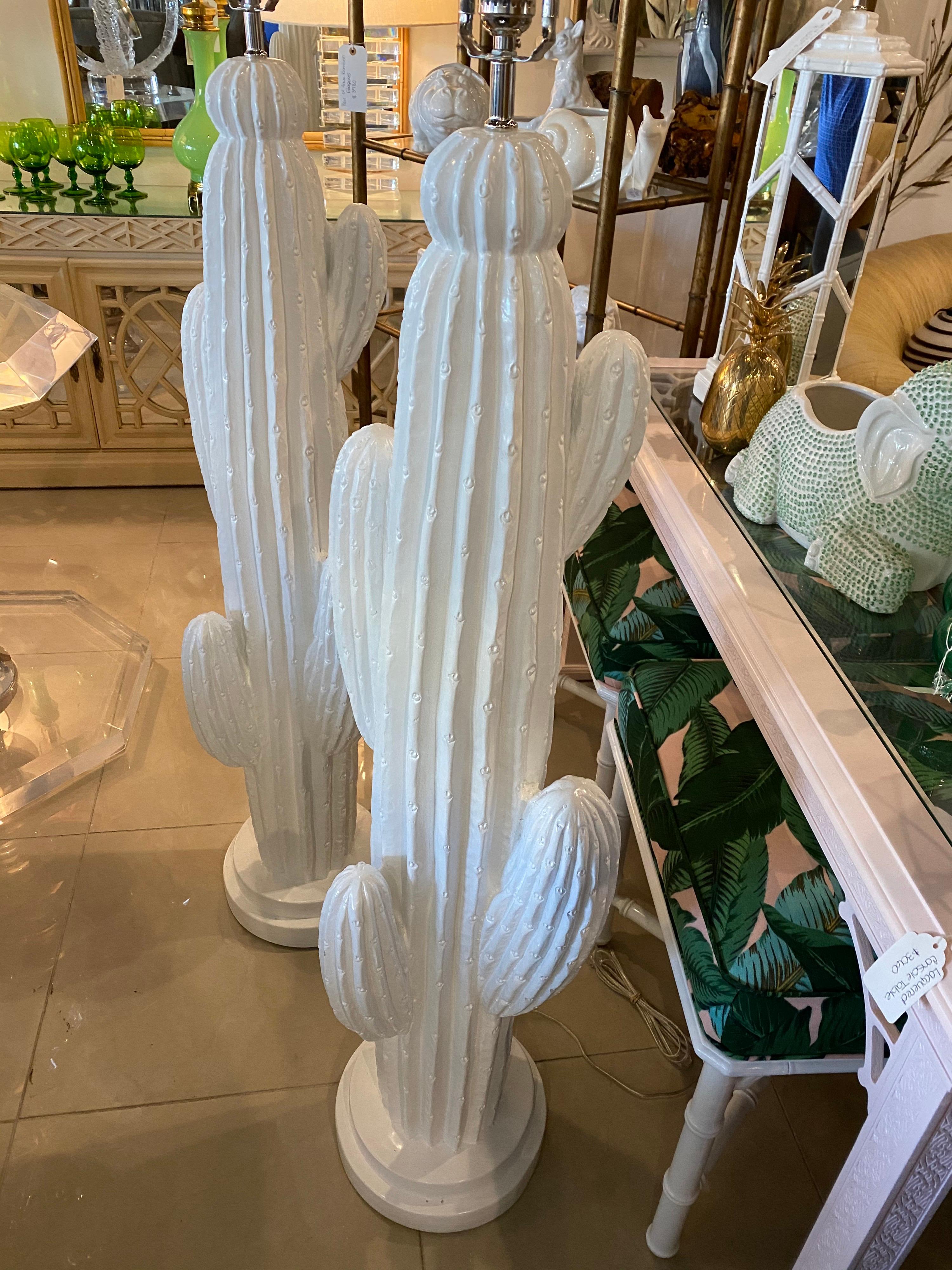 Vintage Plaster Cactus Floor Lamps Modern Palm Springs Chrome Two Available 2