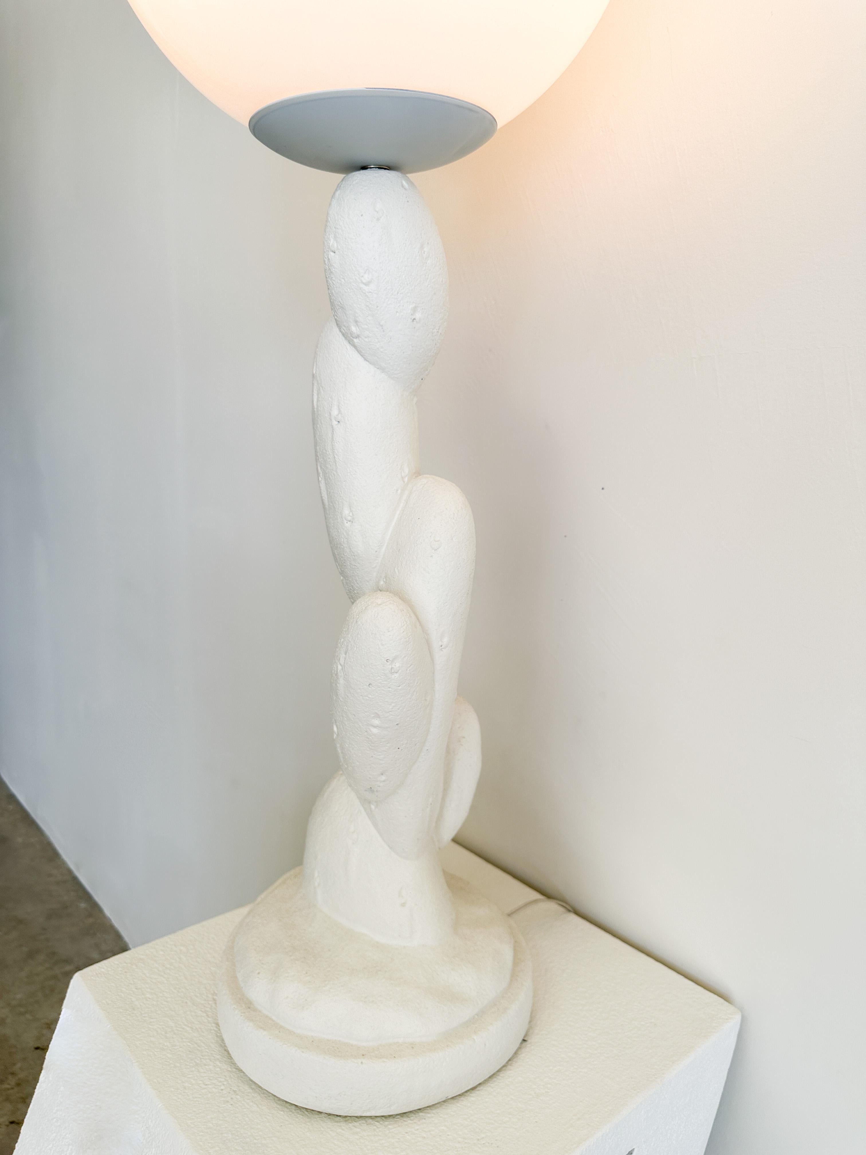 Vintage Plaster Cactus Lamp With Globe Lamp Shade MCM Postmodern Retro 70s 80s For Sale 4