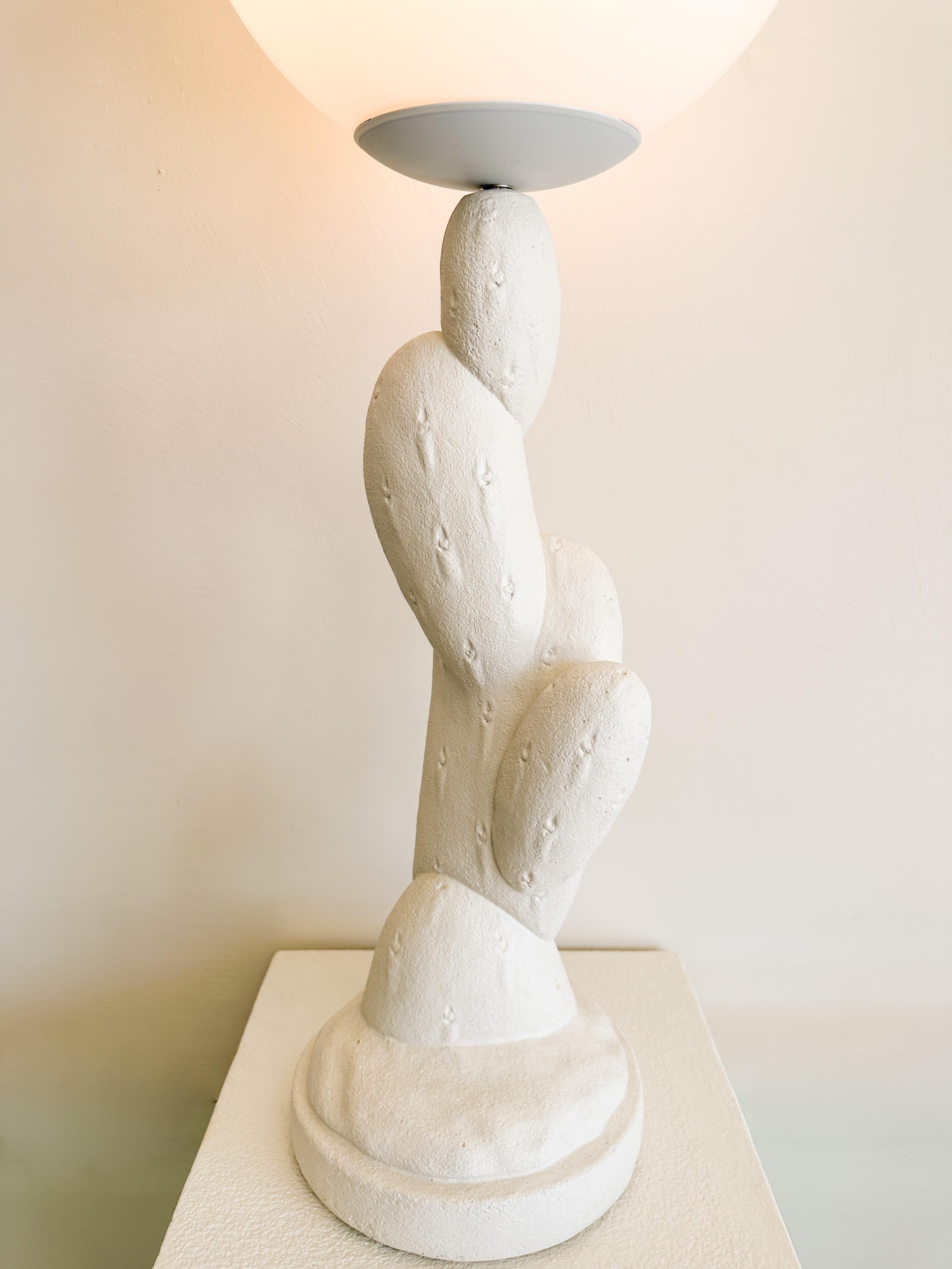Post-Modern Vintage Plaster Cactus Lamp With Globe Lamp Shade MCM Postmodern Retro 70s 80s For Sale
