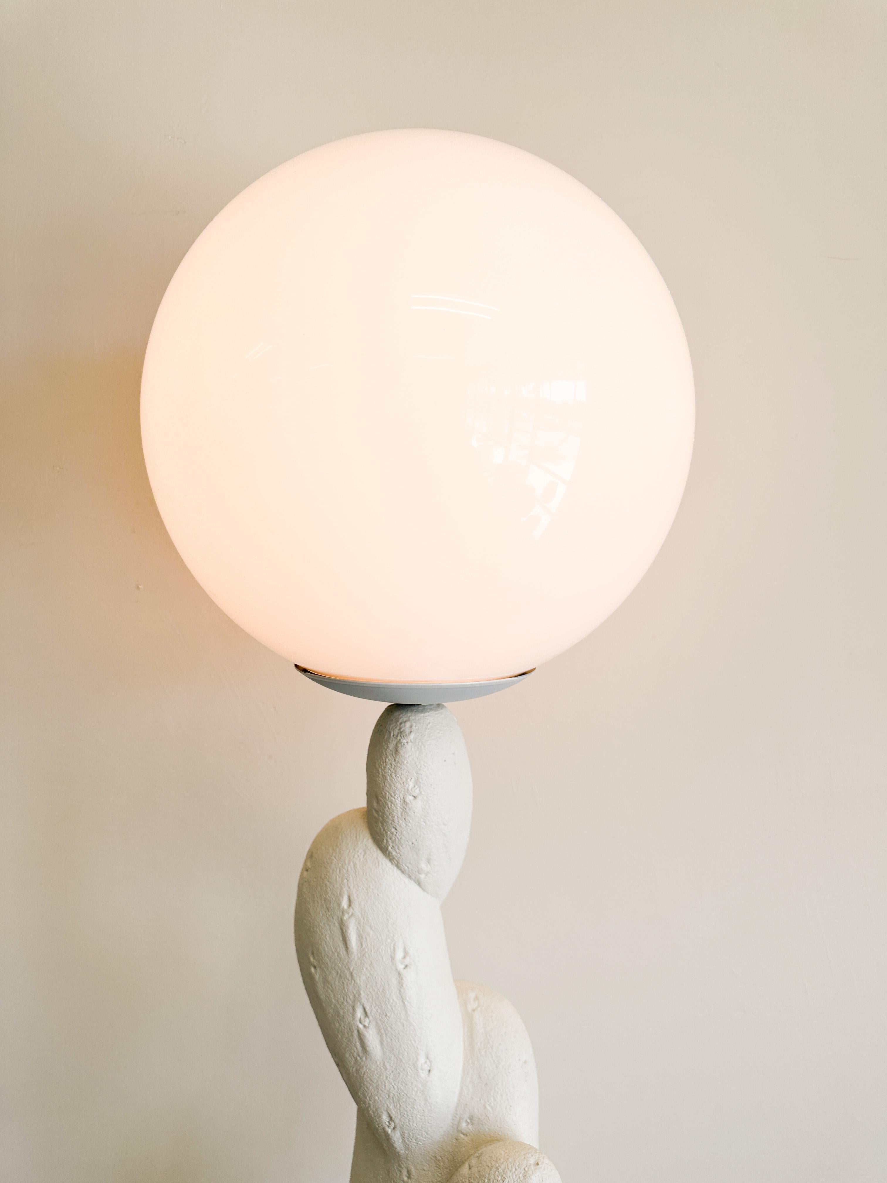 Unknown Vintage Plaster Cactus Lamp With Globe Lamp Shade MCM Postmodern Retro 70s 80s For Sale