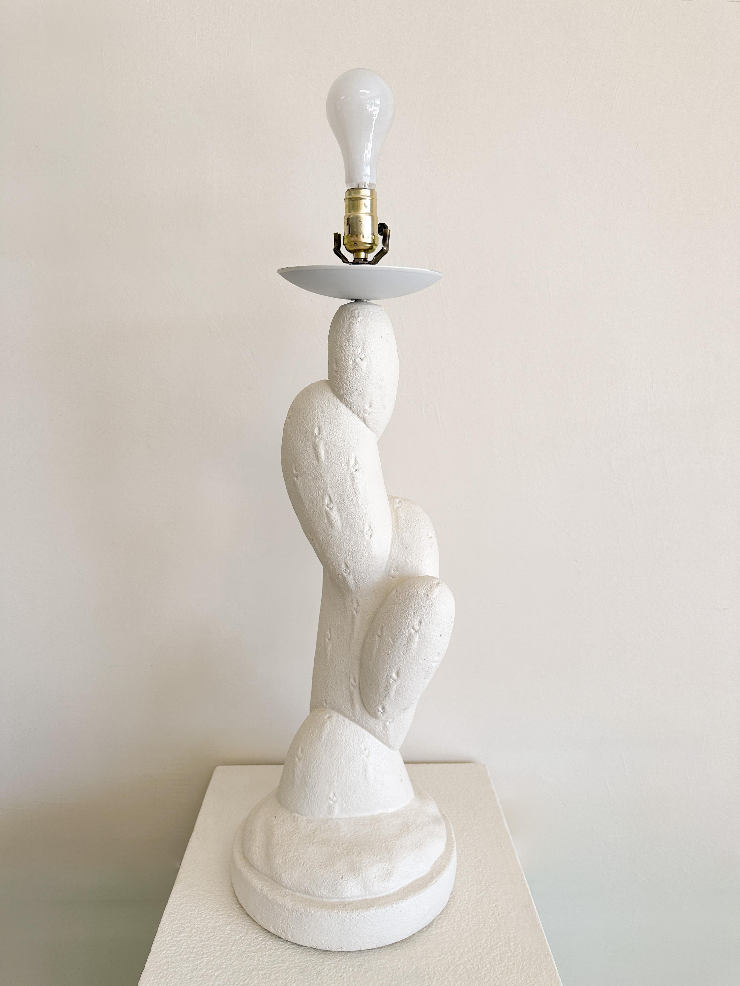 Vintage Plaster Cactus Lamp With Globe Lamp Shade MCM Postmodern Retro 70s 80s In Good Condition For Sale In Palm Desert, CA