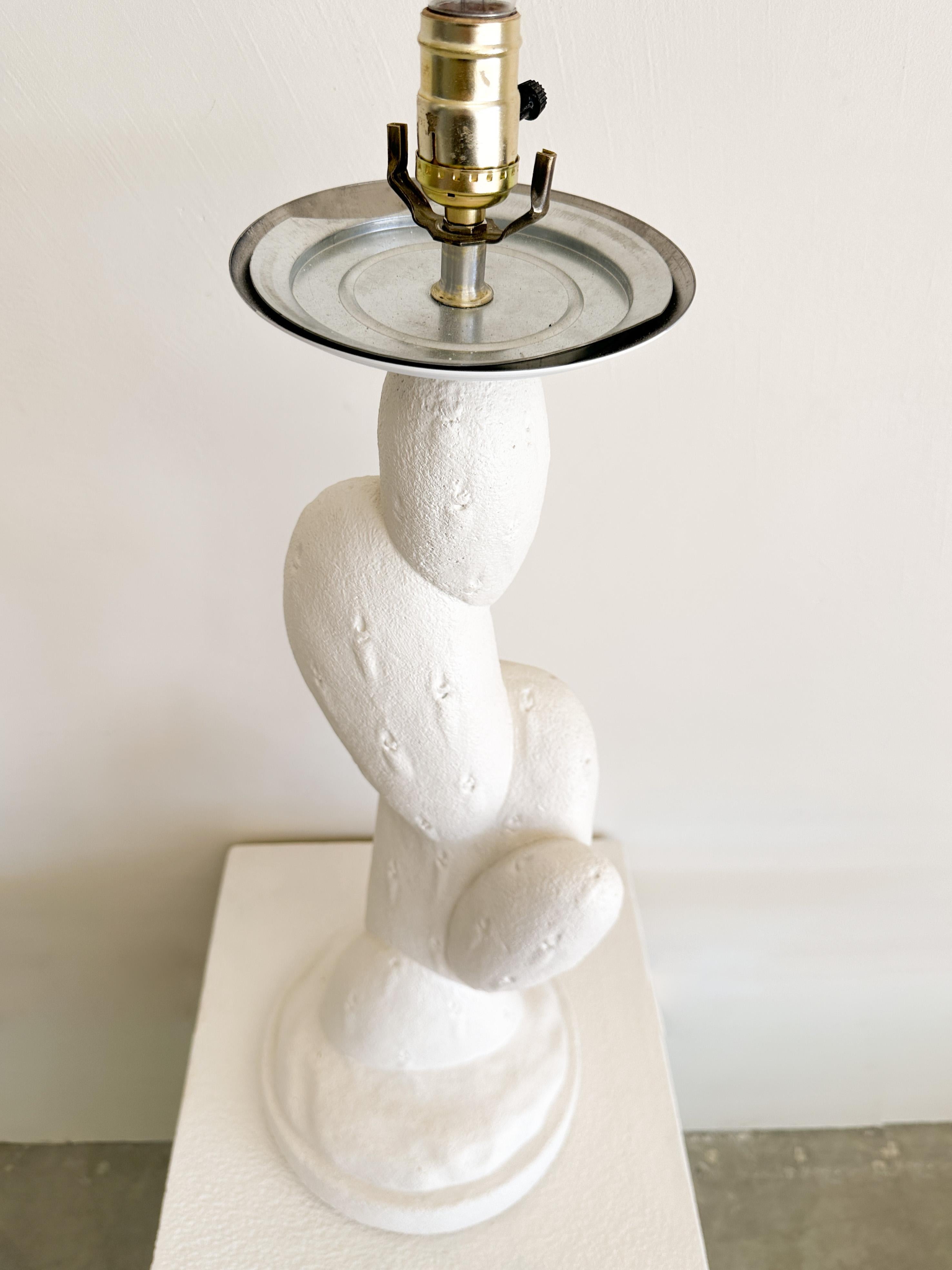 Late 20th Century Vintage Plaster Cactus Lamp With Globe Lamp Shade MCM Postmodern Retro 70s 80s For Sale