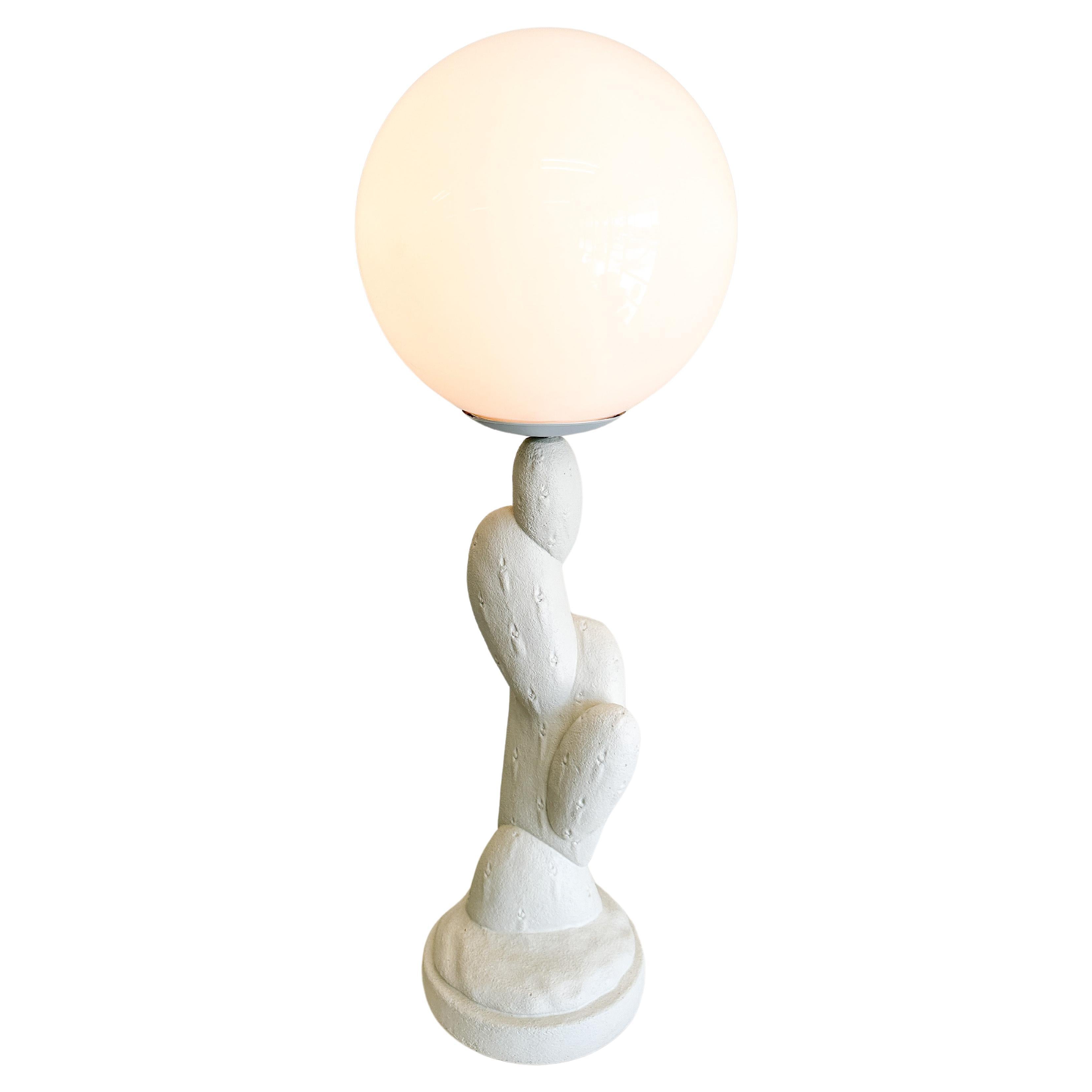 Vintage Plaster Cactus Lamp With Globe Lamp Shade MCM Postmodern Retro 70s 80s