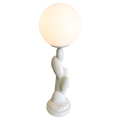Vintage Plaster Cactus Lamp With Globe Lamp Shade MCM Postmodern Retro 70s 80s