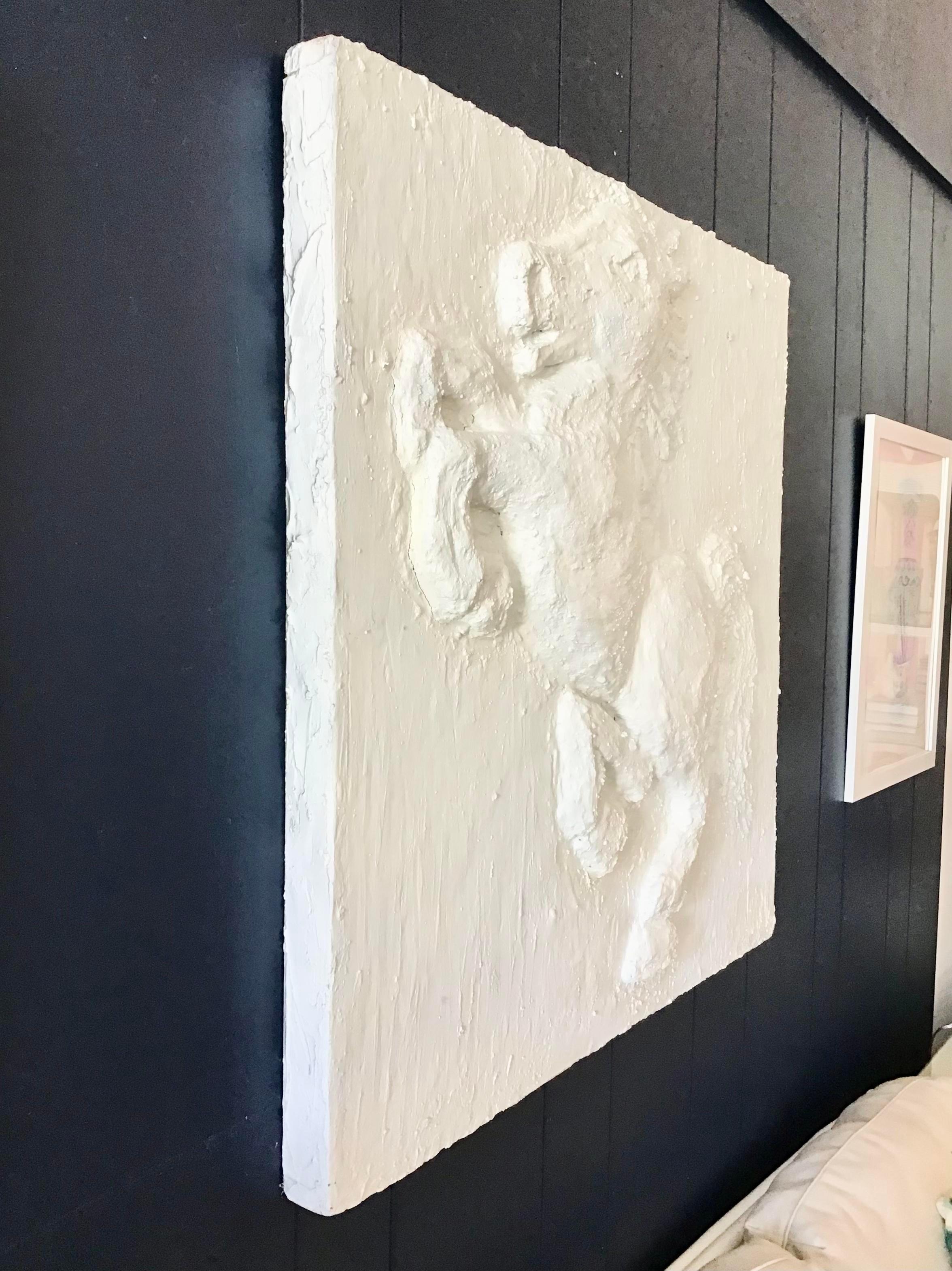Mid-Century Modern Vintage Plaster Frieze on Plywood of a Horse Art