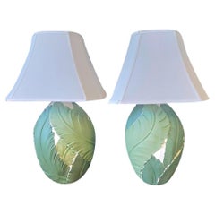 Retro Plaster Hand Painted Banana Leaf Lamps - a Pair