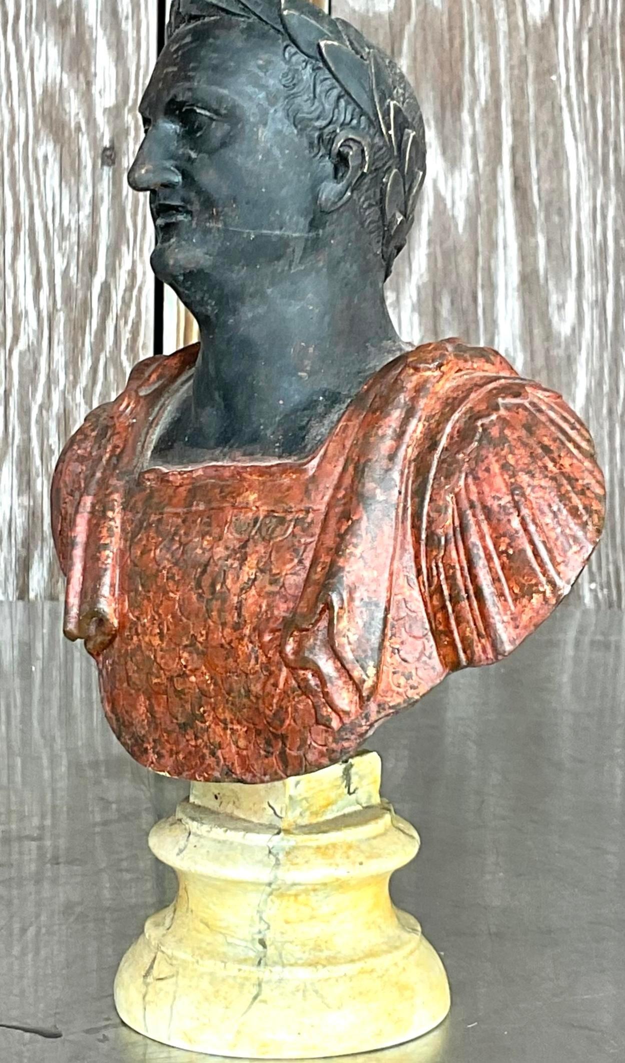 Americano Busto di uomo in gesso dipinto a mano vintage in vendita