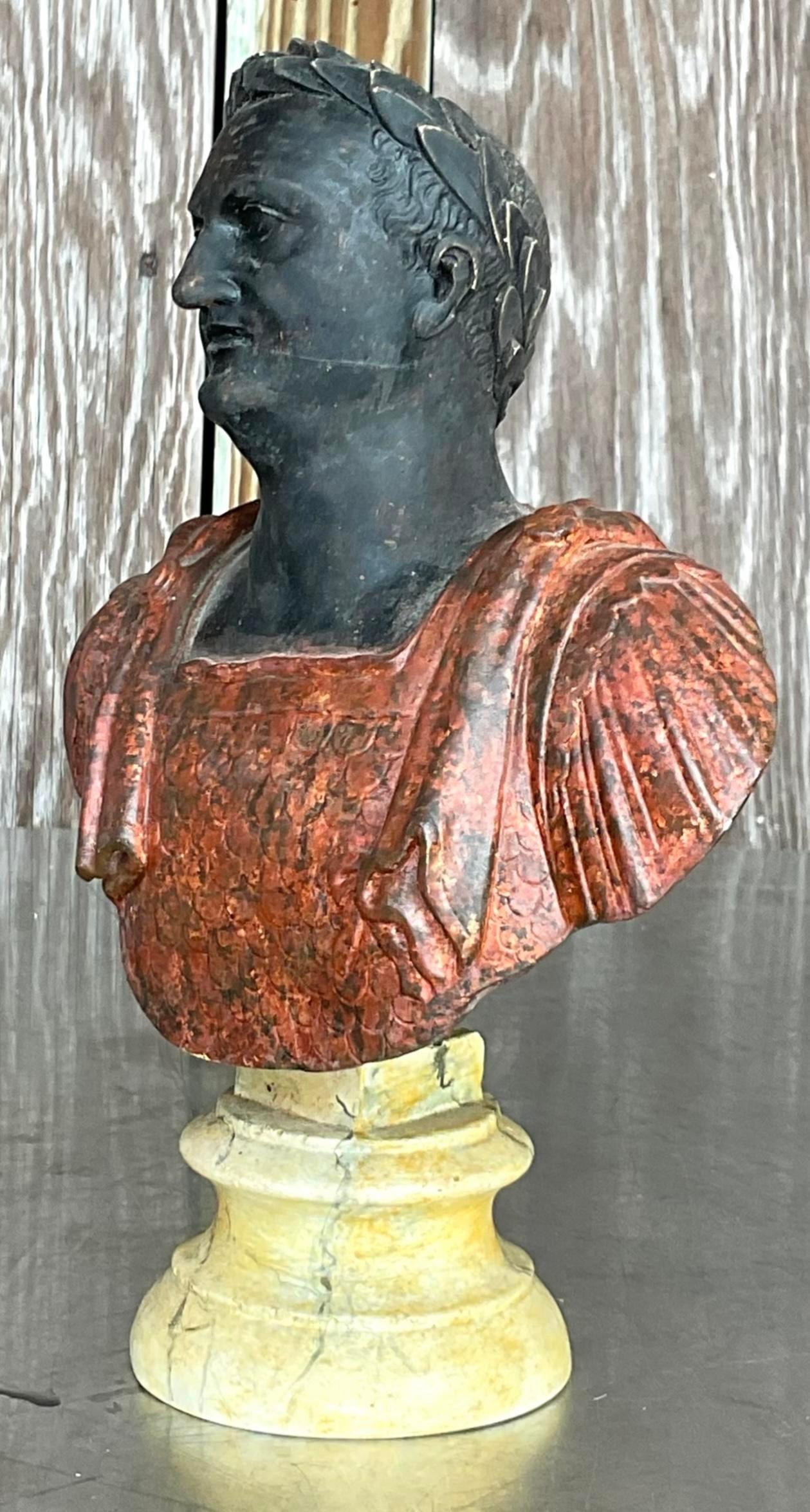 Busto di uomo in gesso dipinto a mano vintage in vendita 2