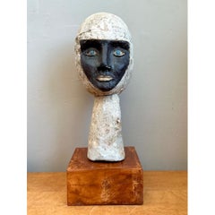 Vintage Plaster Head Sculpture on Wood Base