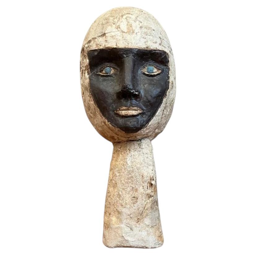 Vintage Plaster Head Sculpture on Wood Base
