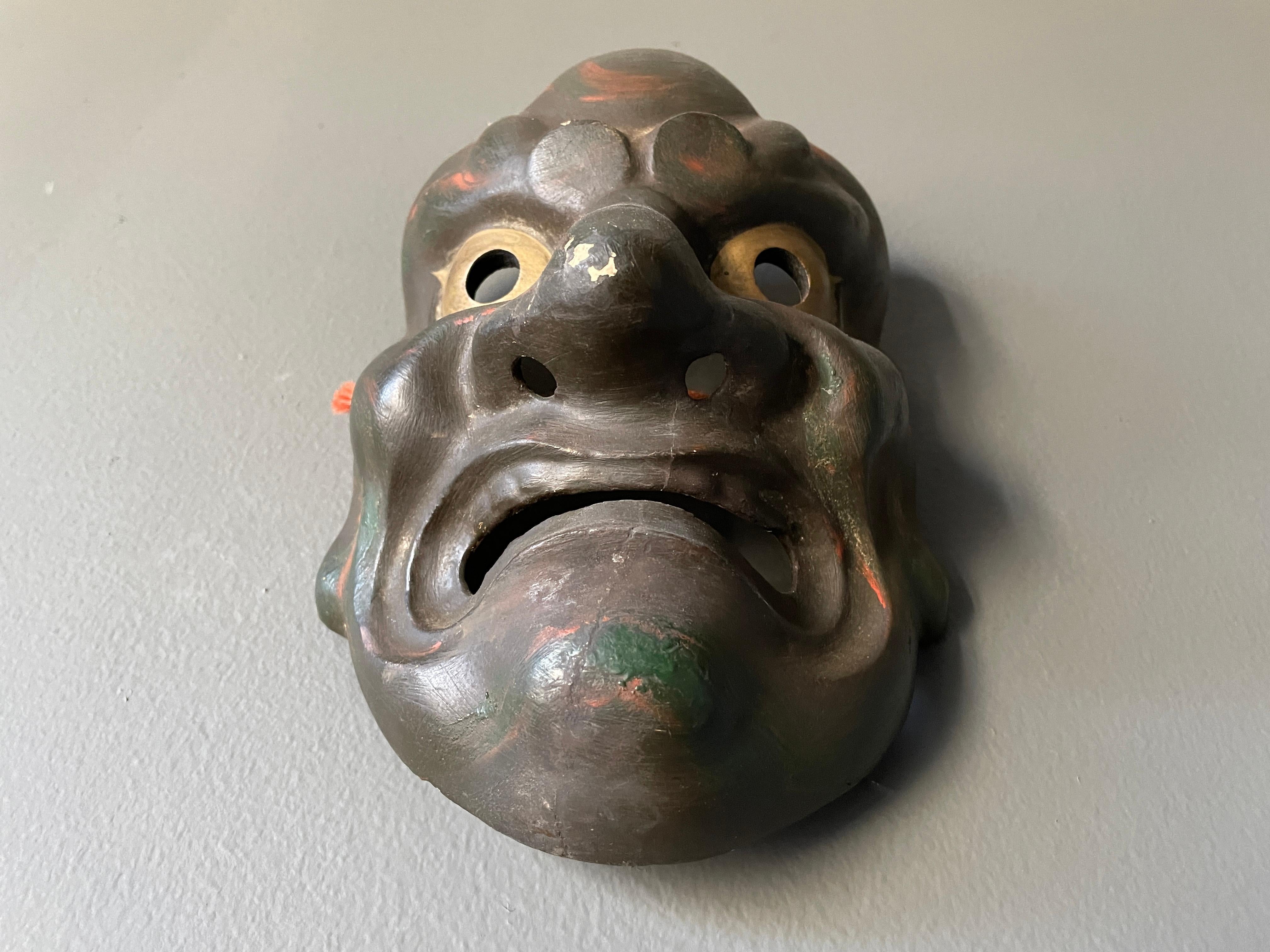 Carved Vintage Plaster Japanese Demon Mask