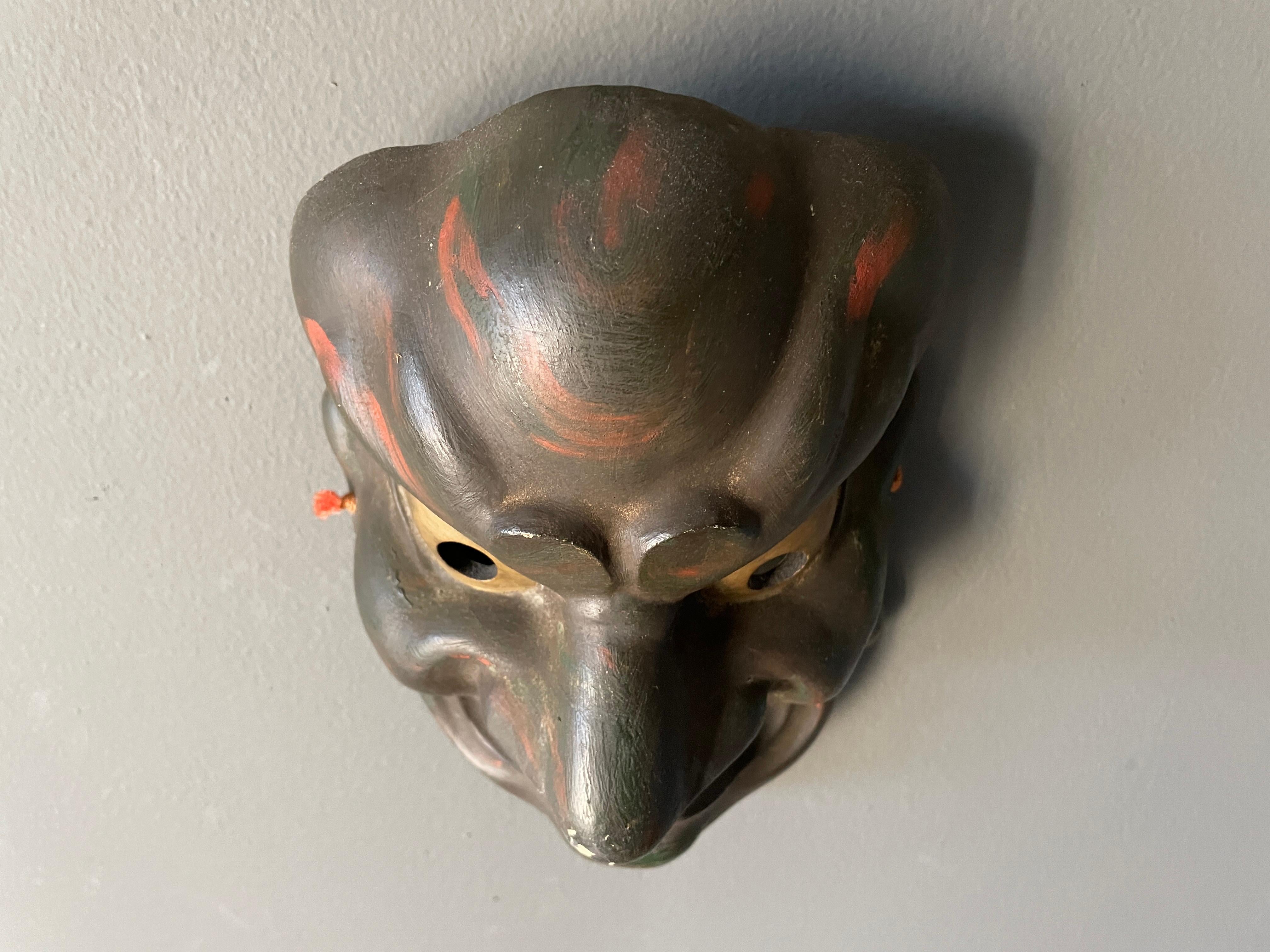 Vintage Plaster Japanese Demon Mask In Good Condition In Costa Mesa, CA