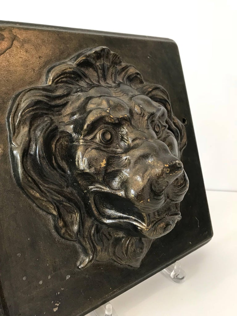 Vintage Plaster Lion Plaque For Sale at 1stDibs