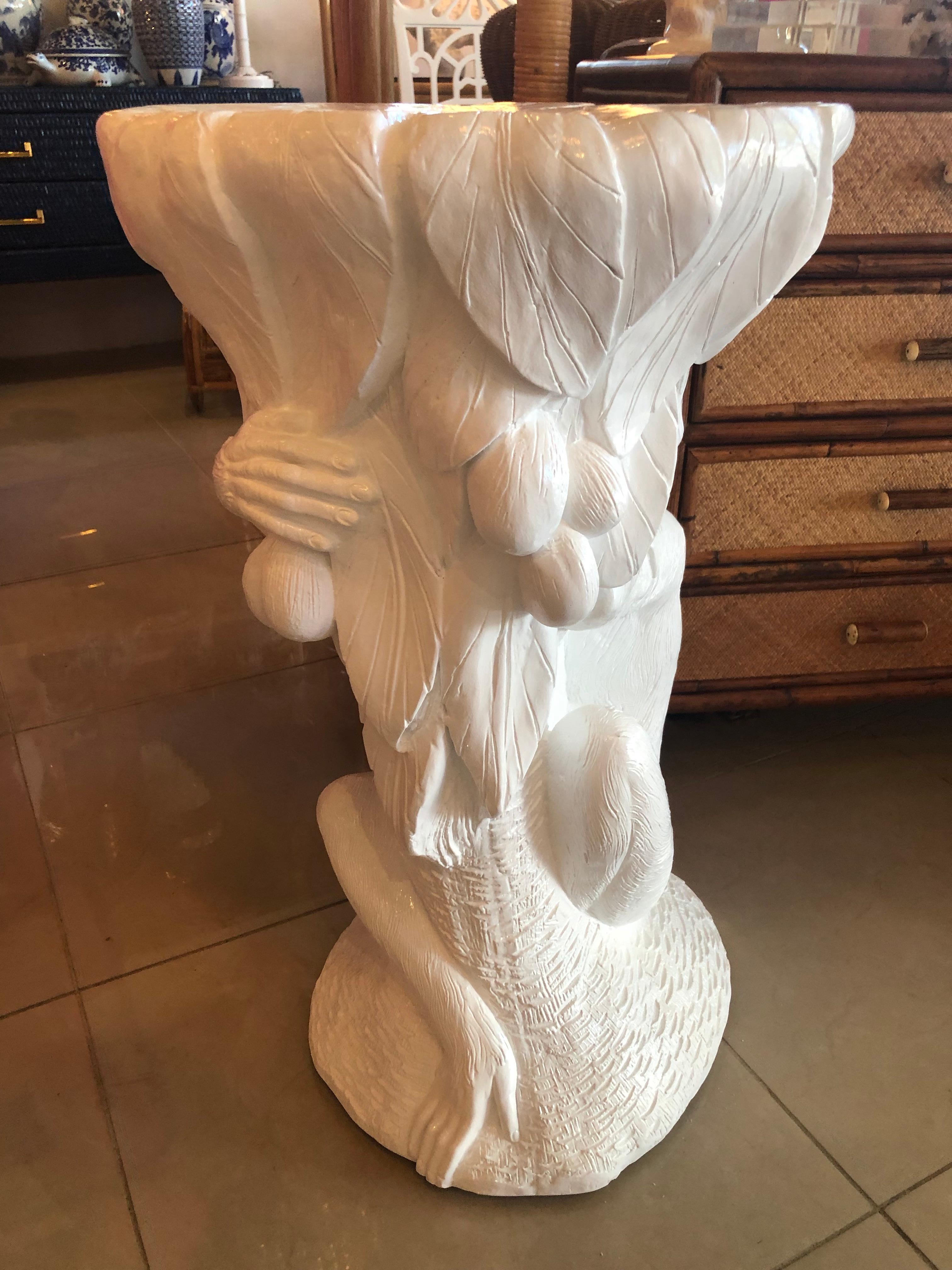 Vintage Plaster Monkey Dining or Center Table Base Palm Tree White Lacquered In Good Condition In West Palm Beach, FL
