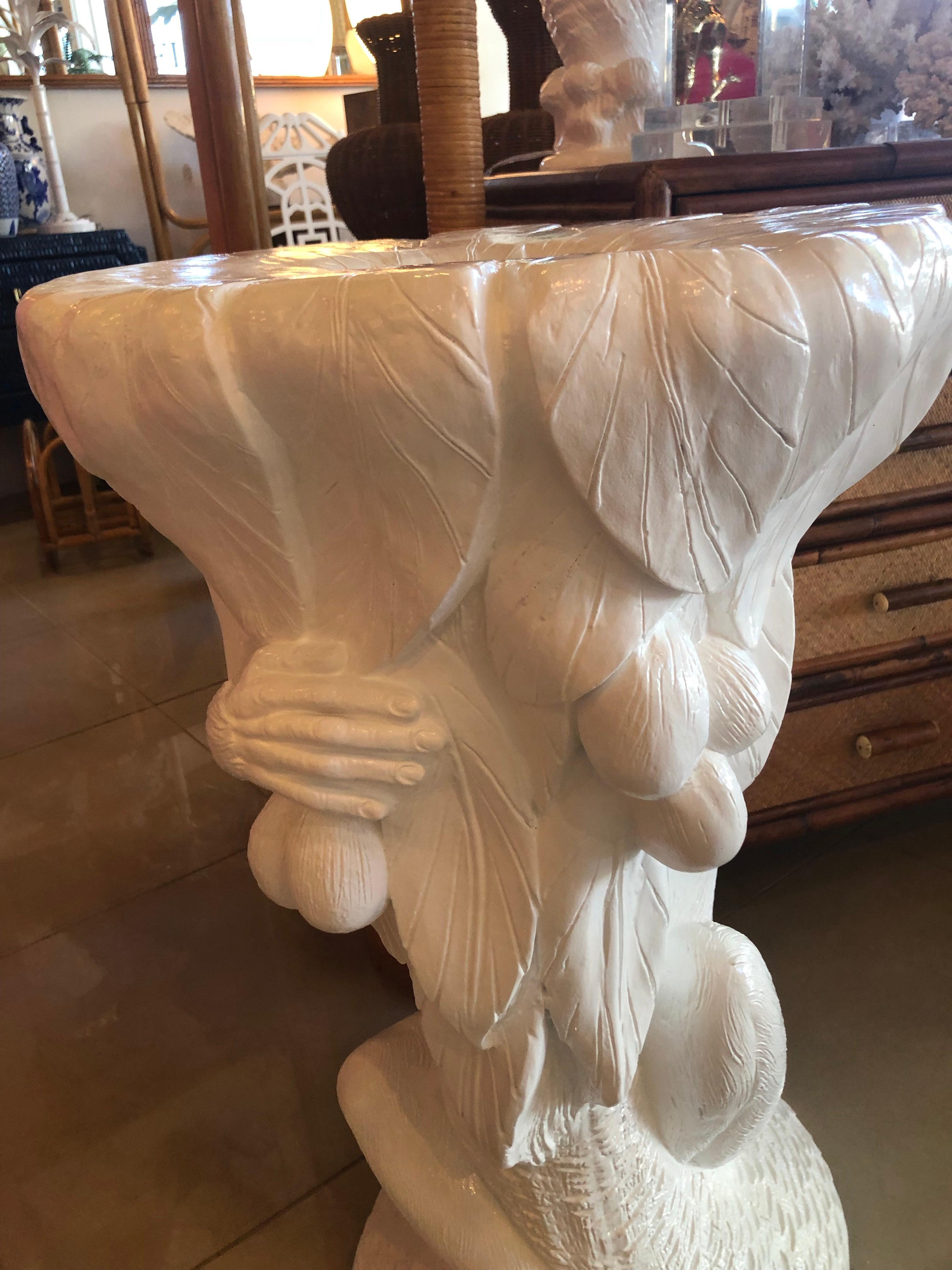 Late 20th Century Vintage Plaster Monkey Dining or Center Table Base Palm Tree White Lacquered