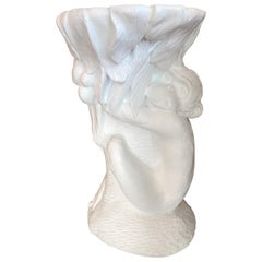 Remarkable Patinated Cast Bronze Triple Elephant Base Dining Or Vintage Plaster Monkey Dining Or Center Table Base Palm Tree White Lacquered