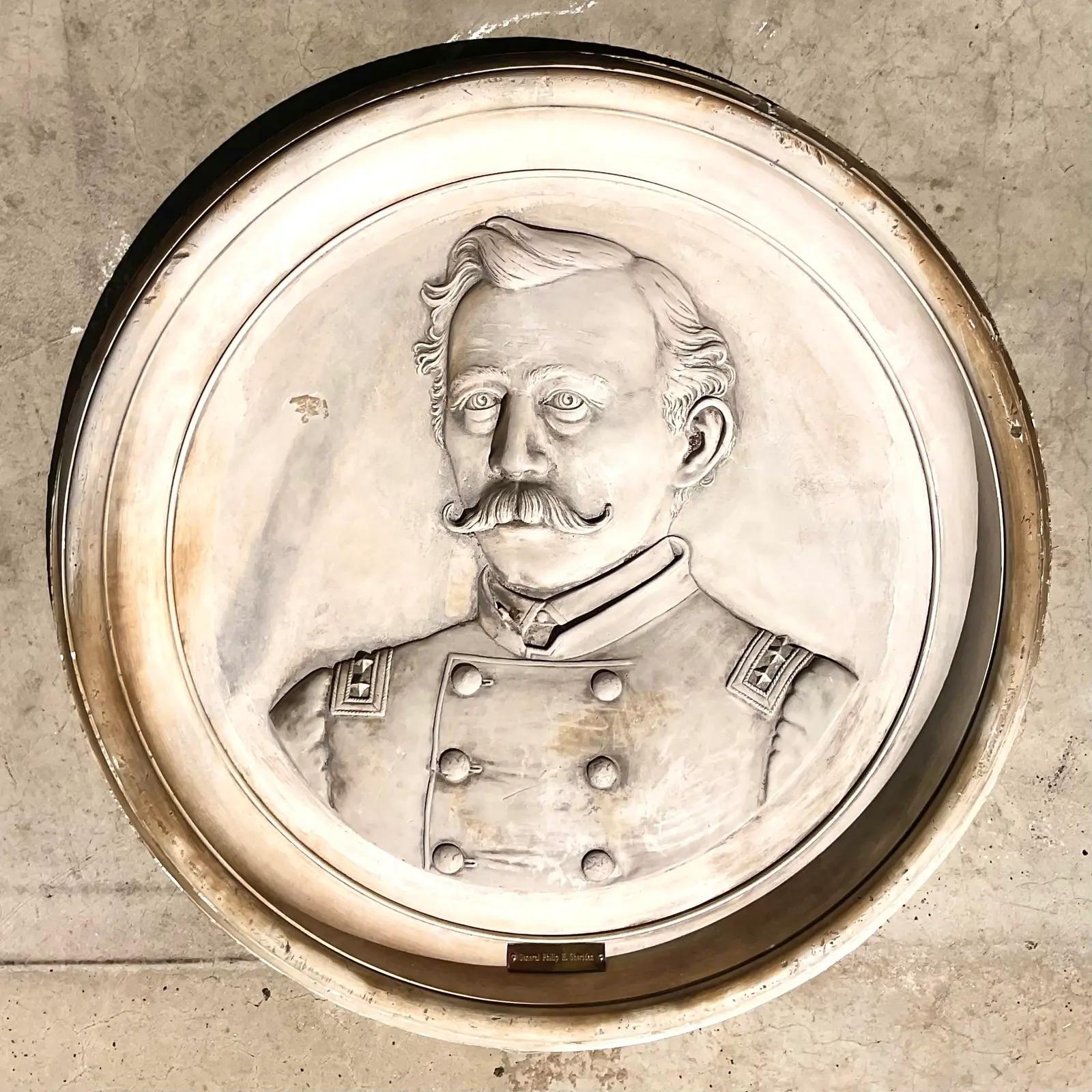 20th Century Vintage Plaster Monumental Medallion of General Sheridan