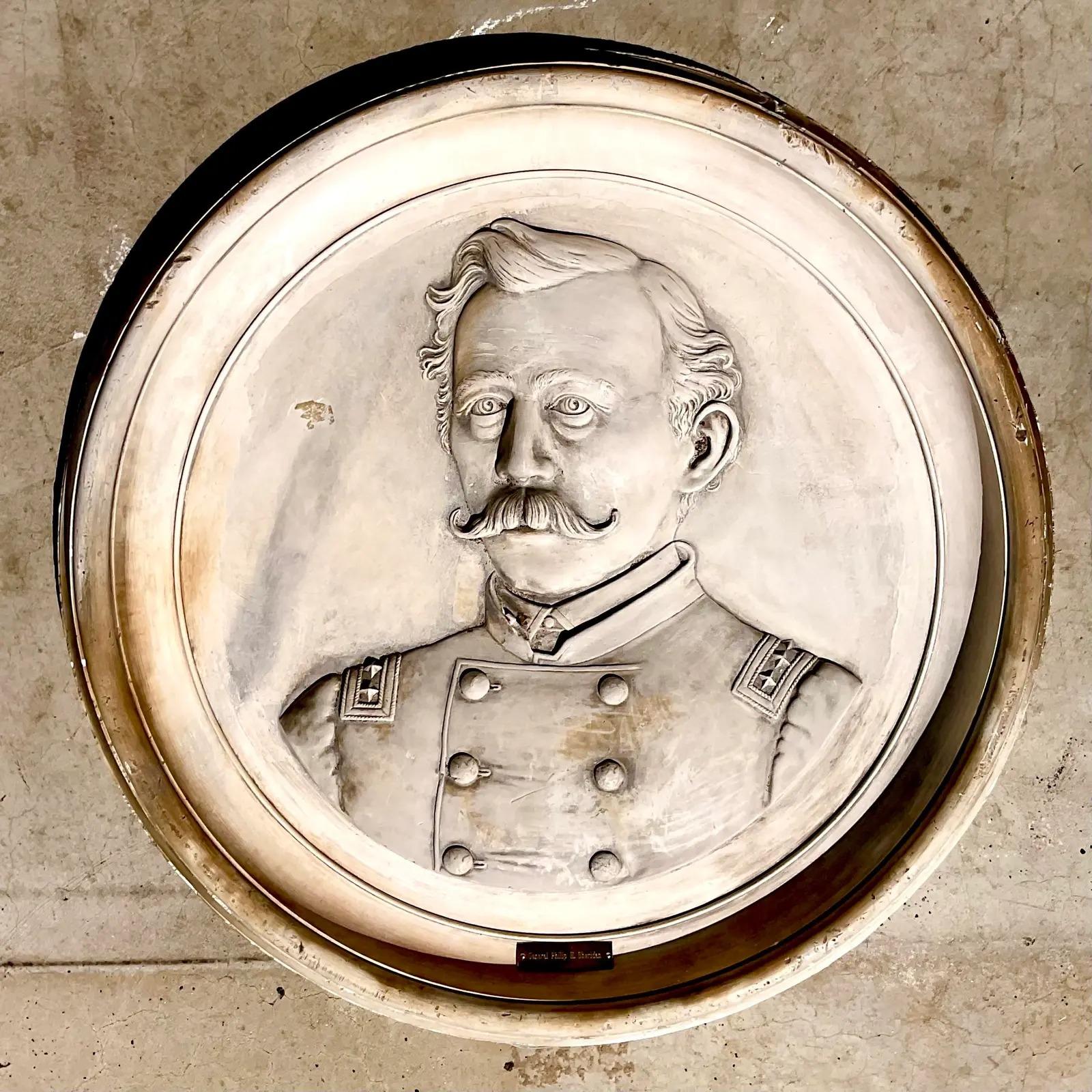 Vintage Plaster Monumental Medallion of General Sheridan 1