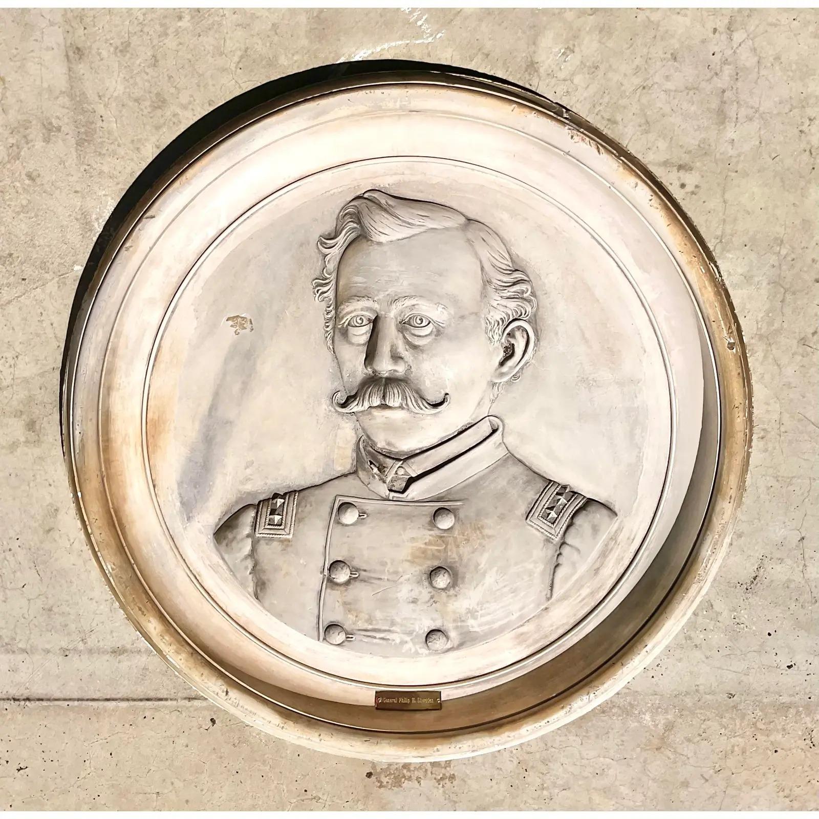 Vintage Plaster Monumental Medallion of General Sheridan 2