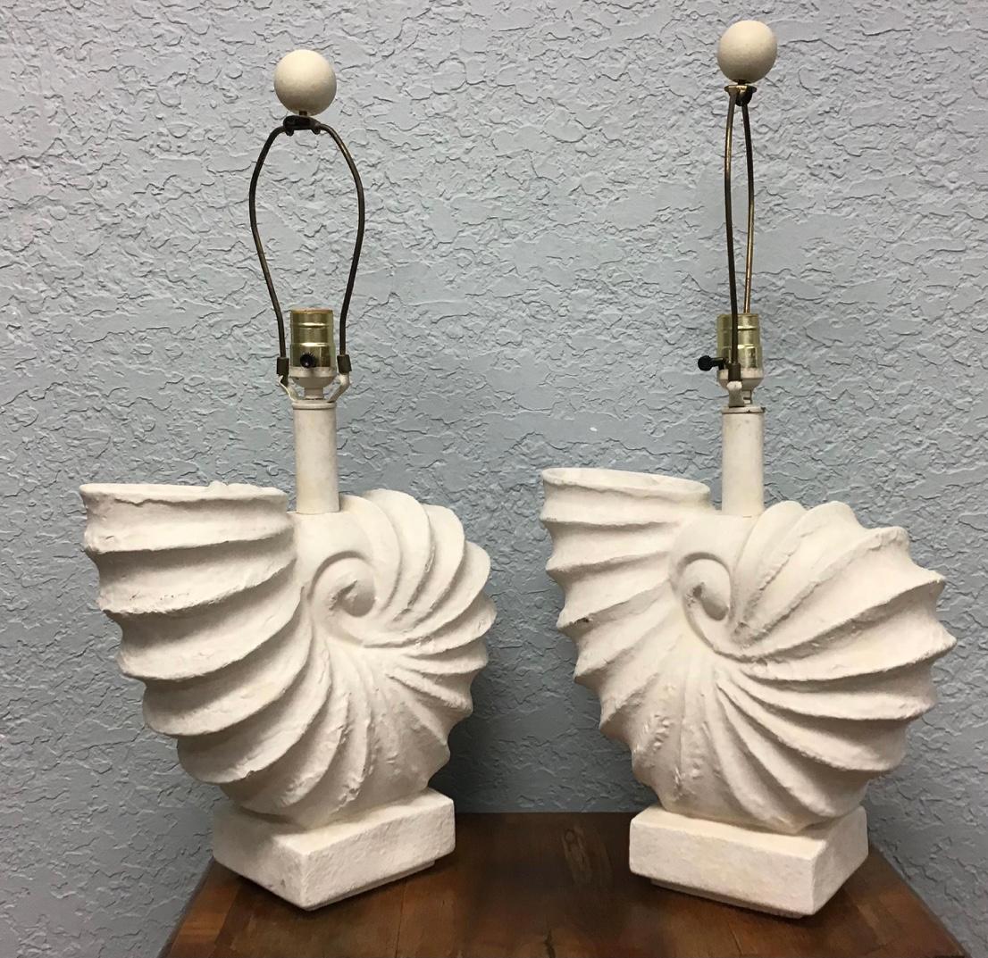 Vintage Plaster Nautilus or Ammonite Lamps, a Pair For Sale 5