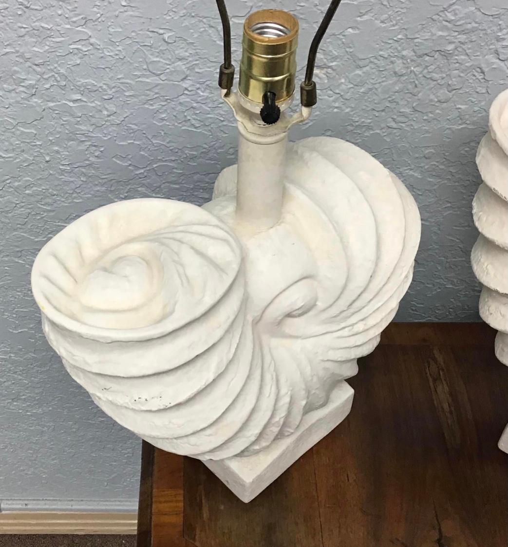 Mid-Century Modern Vintage Plaster Nautilus or Ammonite Lamps, a Pair For Sale