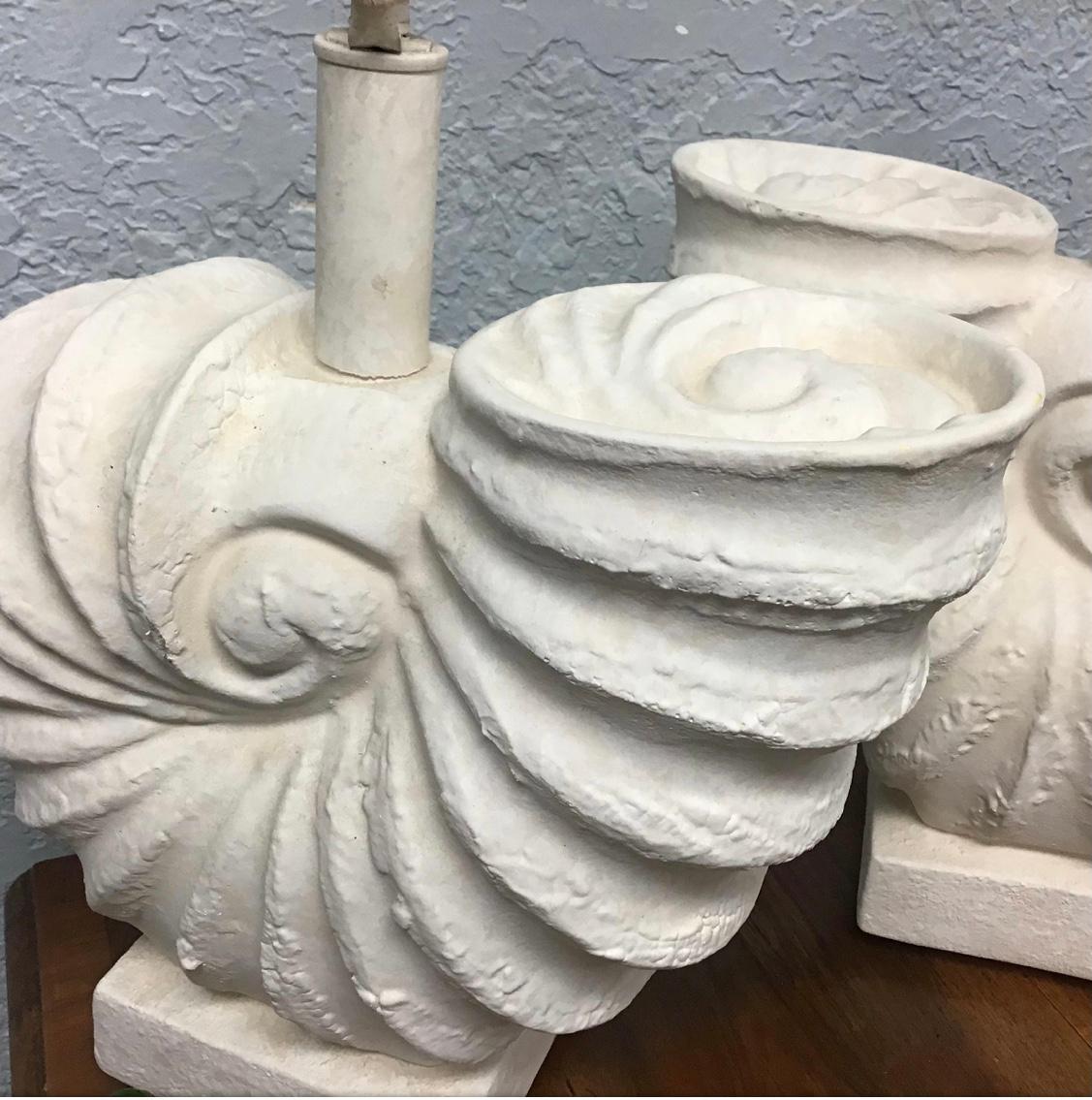 20th Century Vintage Plaster Nautilus or Ammonite Lamps, a Pair For Sale