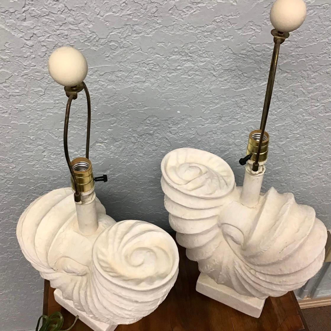 Vintage Plaster Nautilus or Ammonite Lamps, a Pair For Sale 1