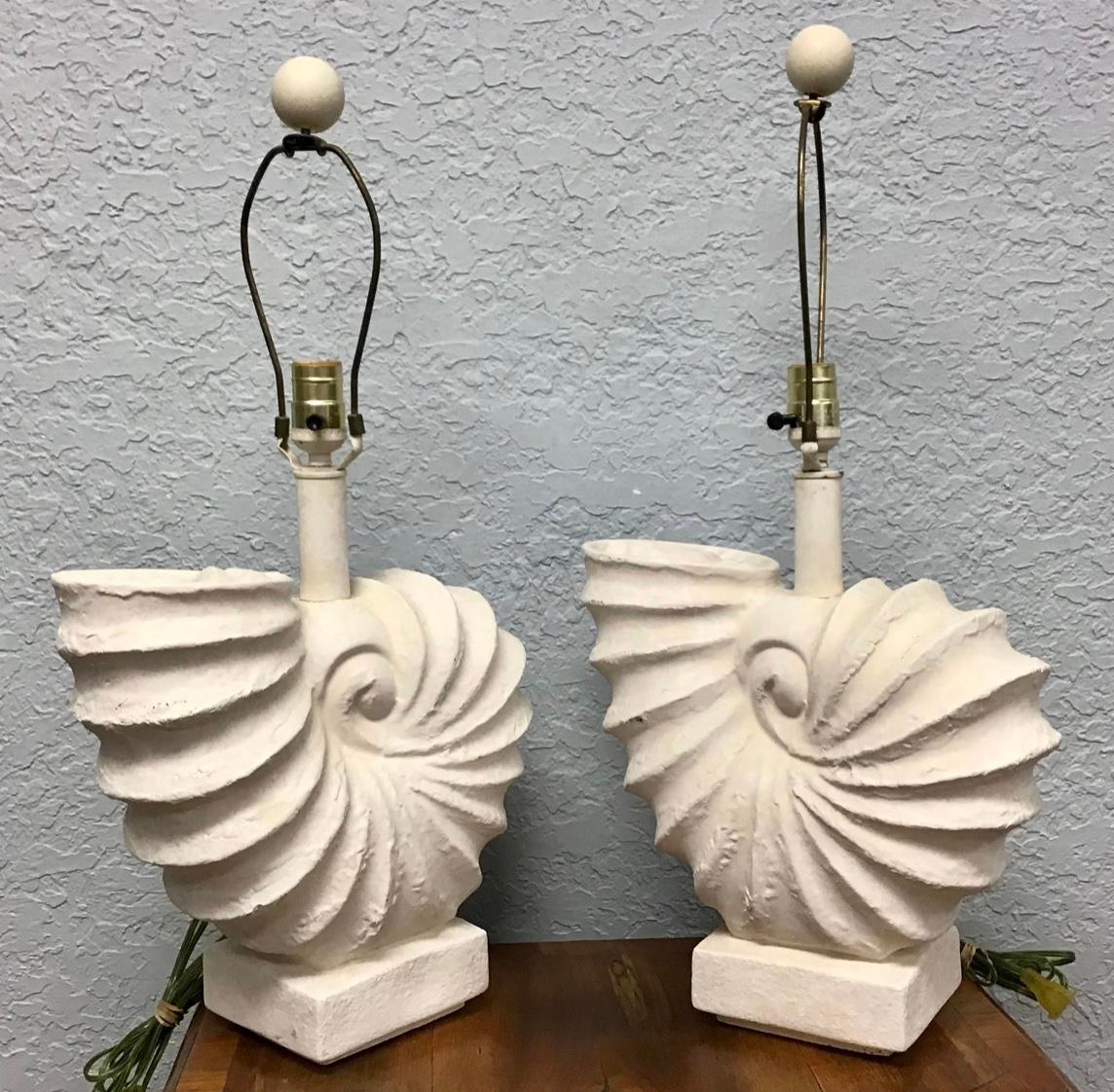 Vintage Plaster Nautilus or Ammonite Lamps, a Pair For Sale 2