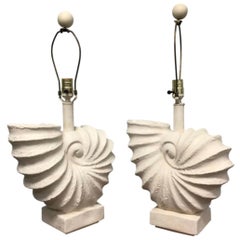 Vintage Plaster Nautilus or Ammonite Lamps, a Pair