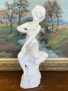 Vintage Plaster Nude Female Figurative Sculpture on Rock Formation