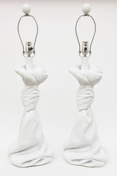 Vintage Plaster Of Paris Draped and Knotted John Dickinson Style Table Lamps