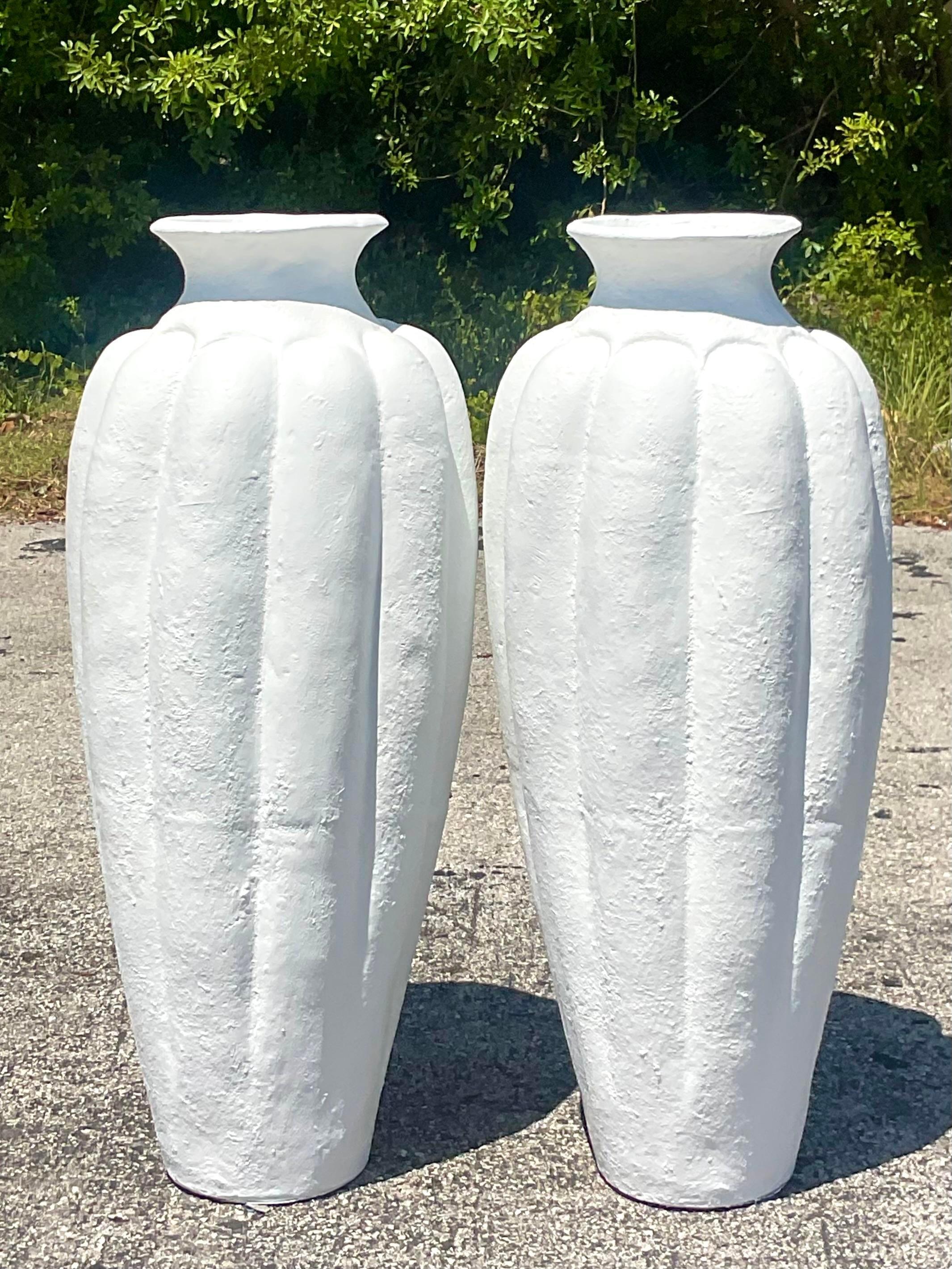 American Vintage Plaster Over Terra Cotta Urns - a Pair For Sale