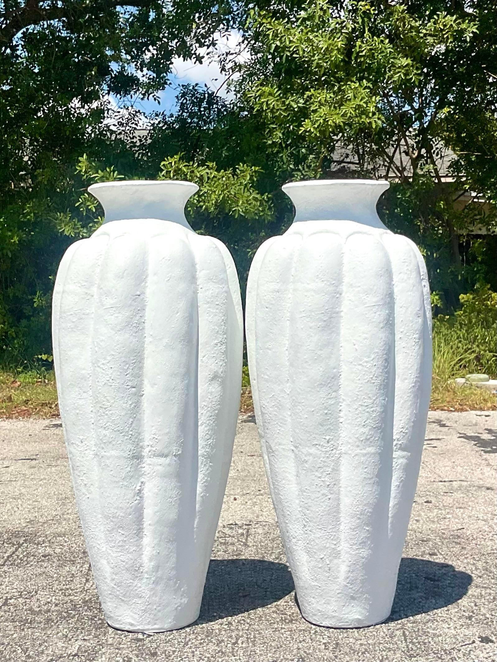 Vintage Plaster Over Terra Cotta Urns - a Pair In Good Condition For Sale In west palm beach, FL