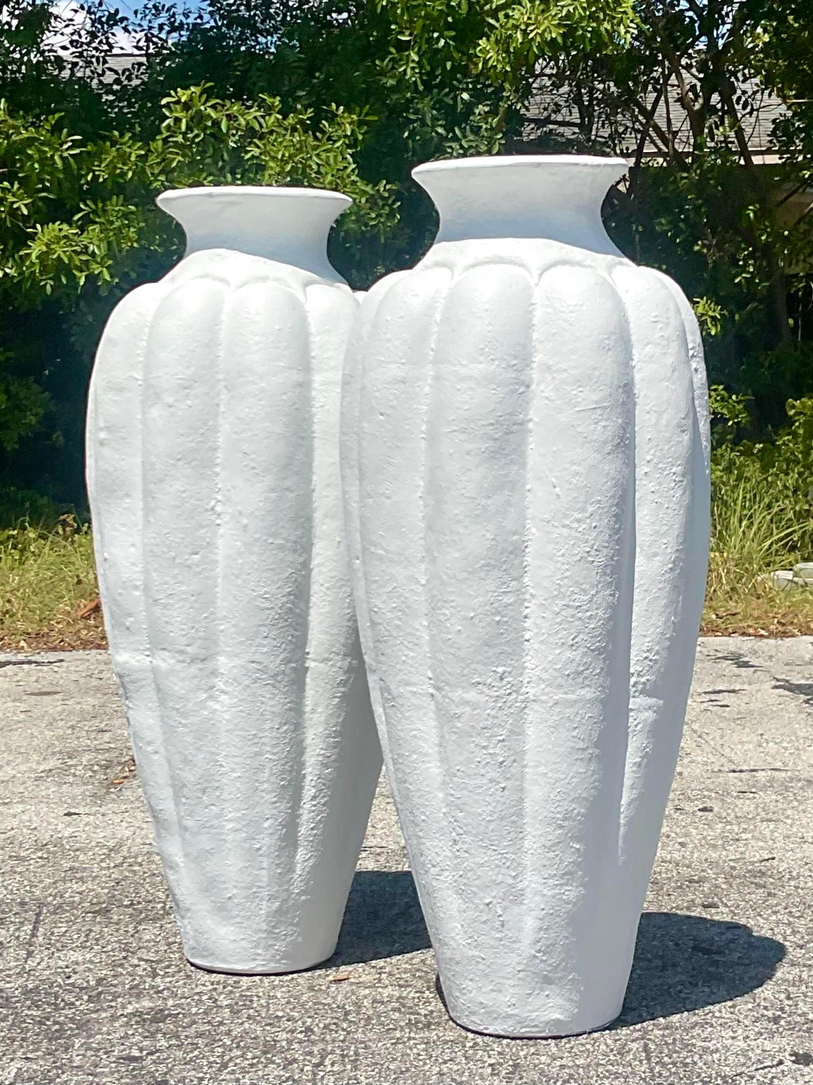 20th Century Vintage Plaster Over Terra Cotta Urns - a Pair For Sale