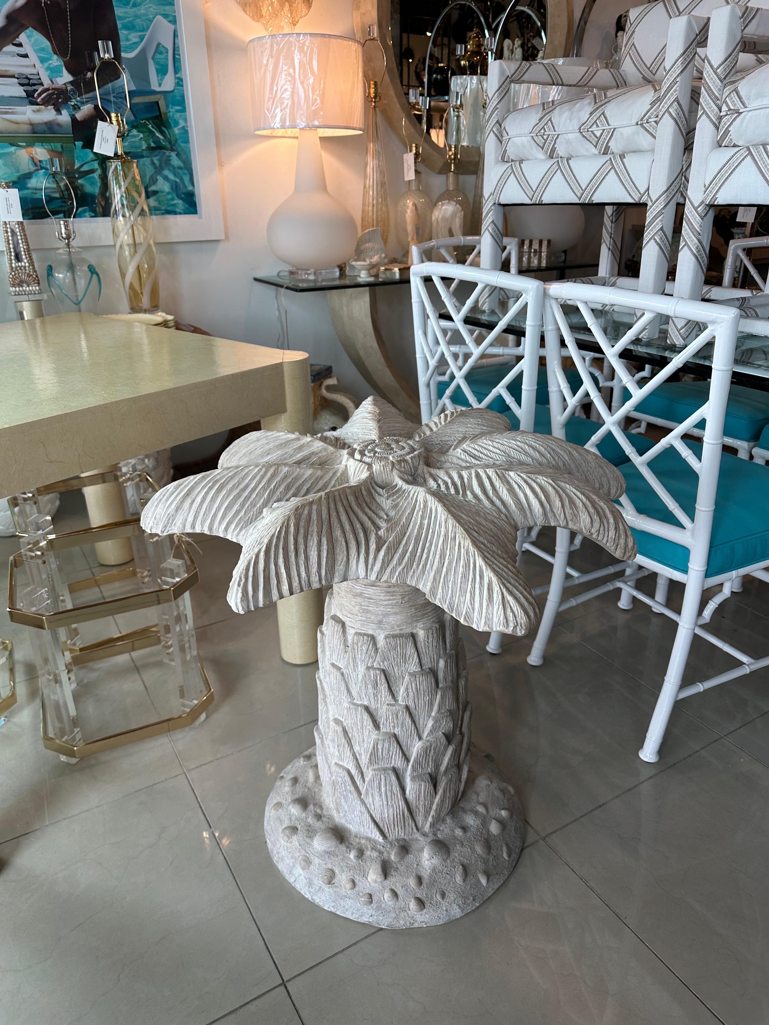 Vintage Plaster Palm Tree Leaf Table Dining Table Center Entry Base 2 Available In Good Condition For Sale In West Palm Beach, FL