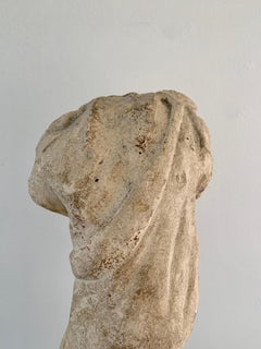 Vintage Plaster Roman Draped Male Torso Sculpture on Stand