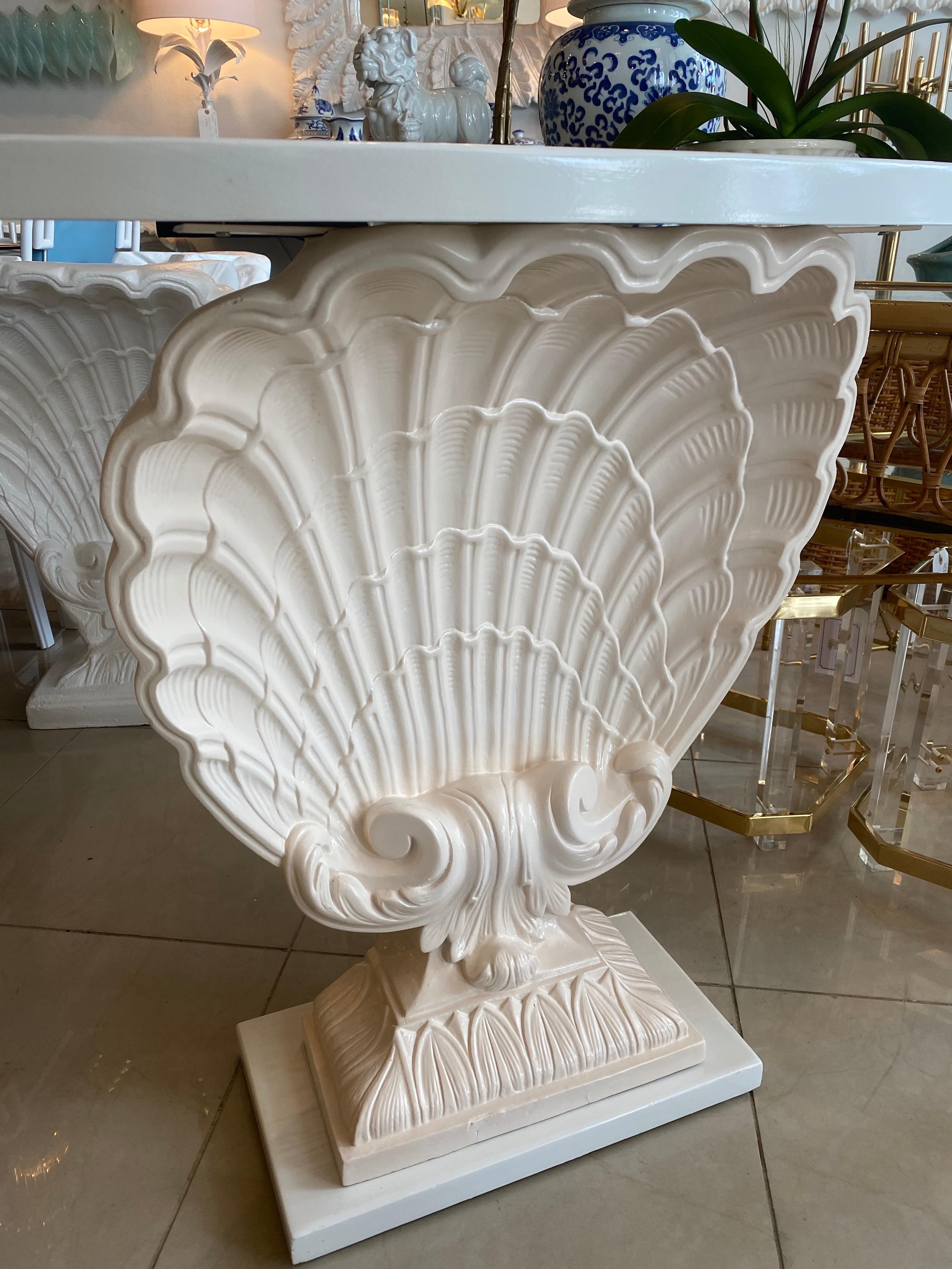Vintage Plaster Seashell Scallop Shell Console Table Lacquered 1