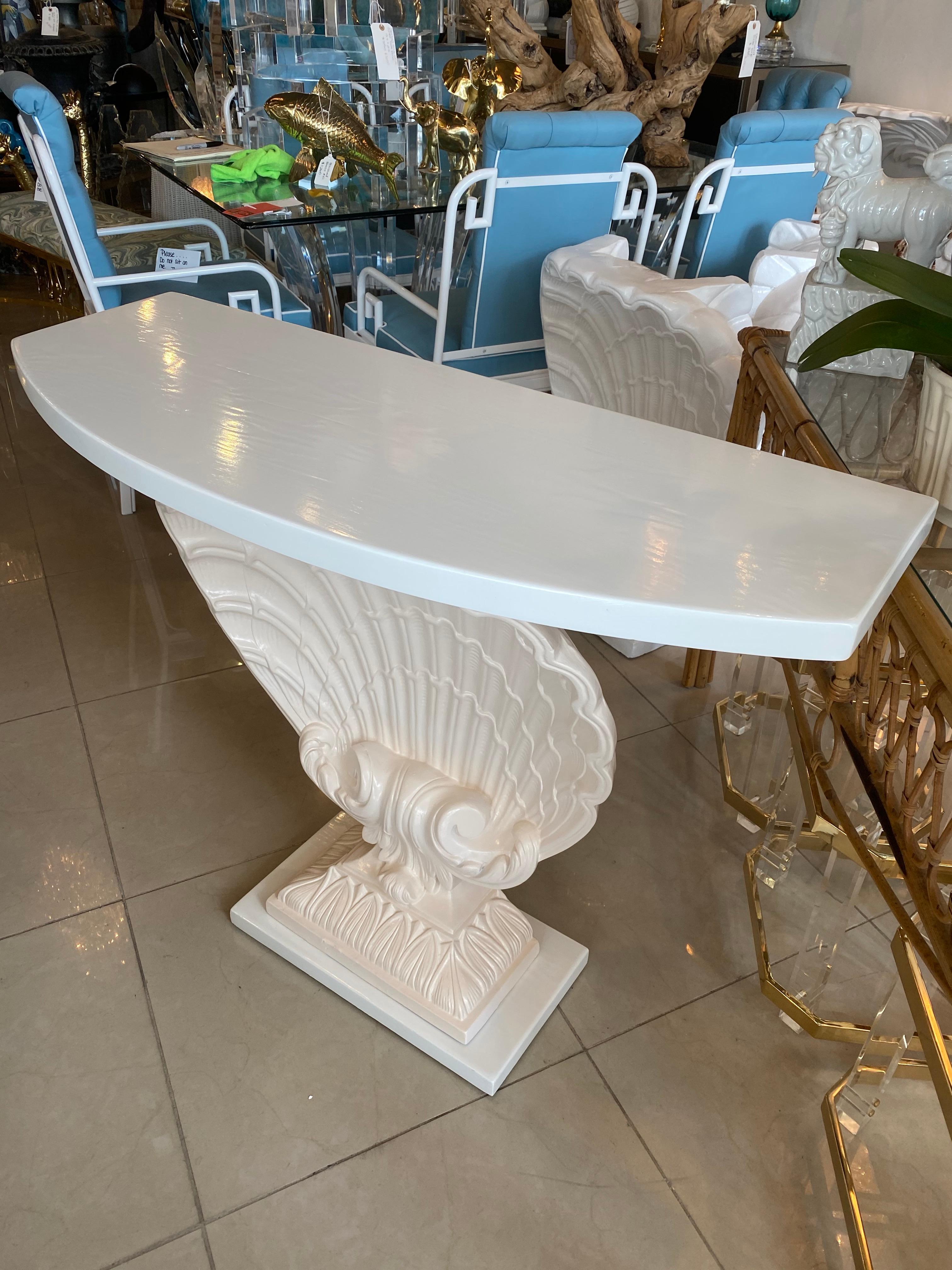 Vintage Plaster Seashell Scallop Shell Console Table Lacquered 2