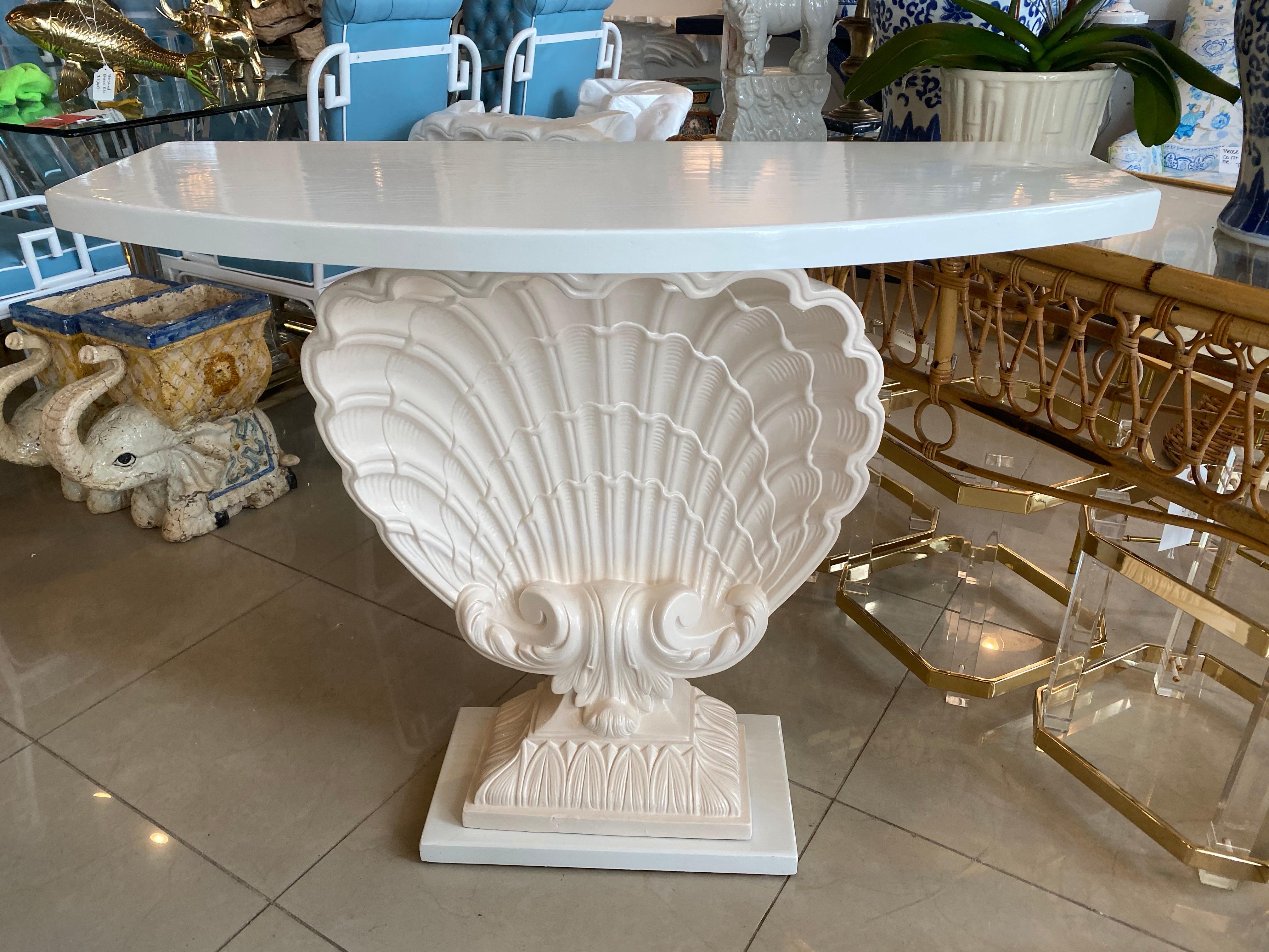 Vintage Plaster Seashell Scallop Shell Console Table Lacquered 3