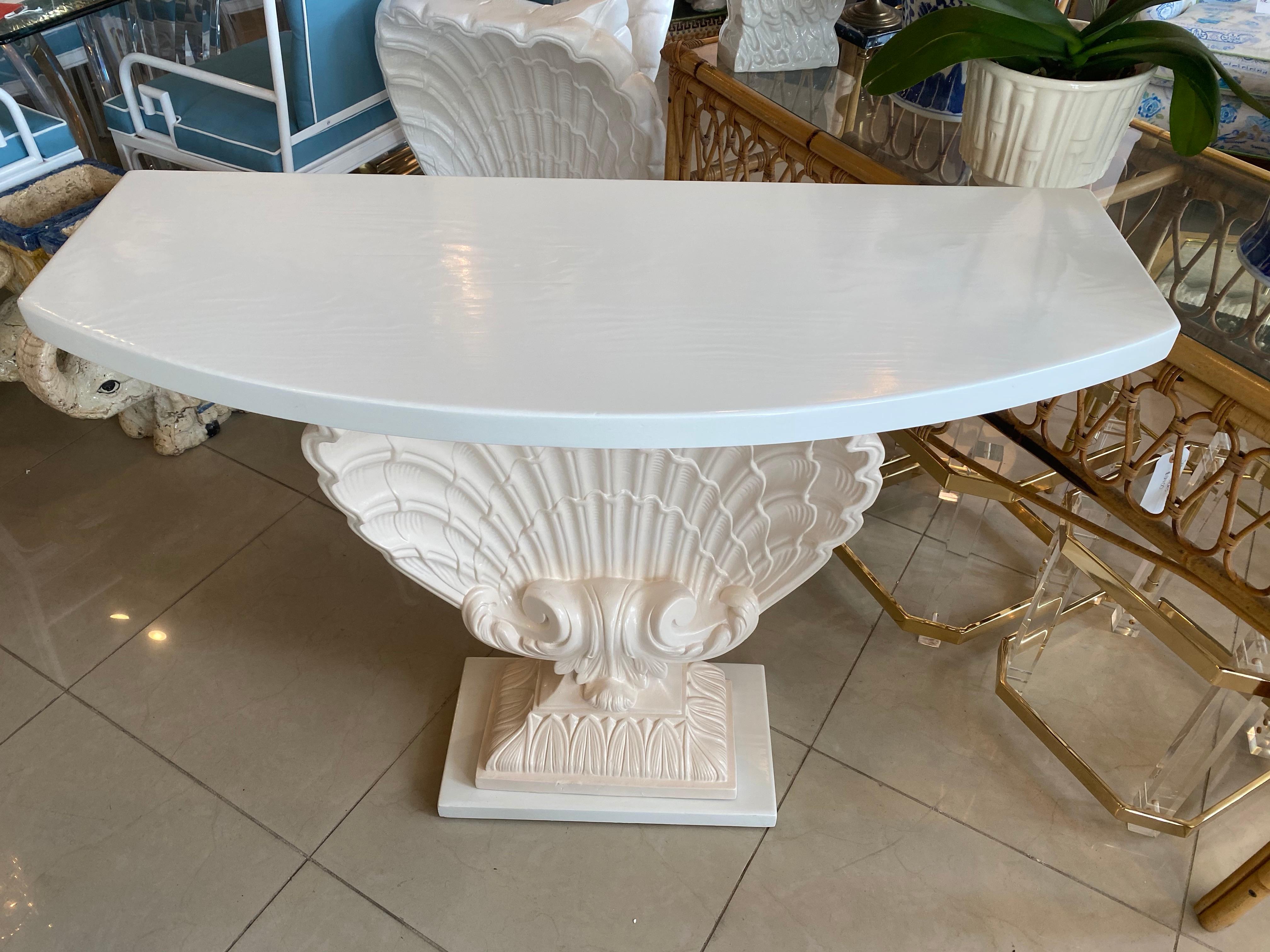Vintage Plaster Seashell Scallop Shell Console Table Lacquered 4