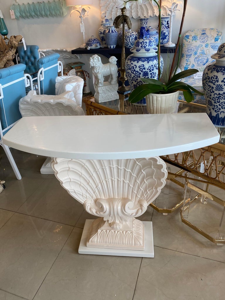 Vintage Plaster Seashell Scallop Shell Console Table Lacquered at
