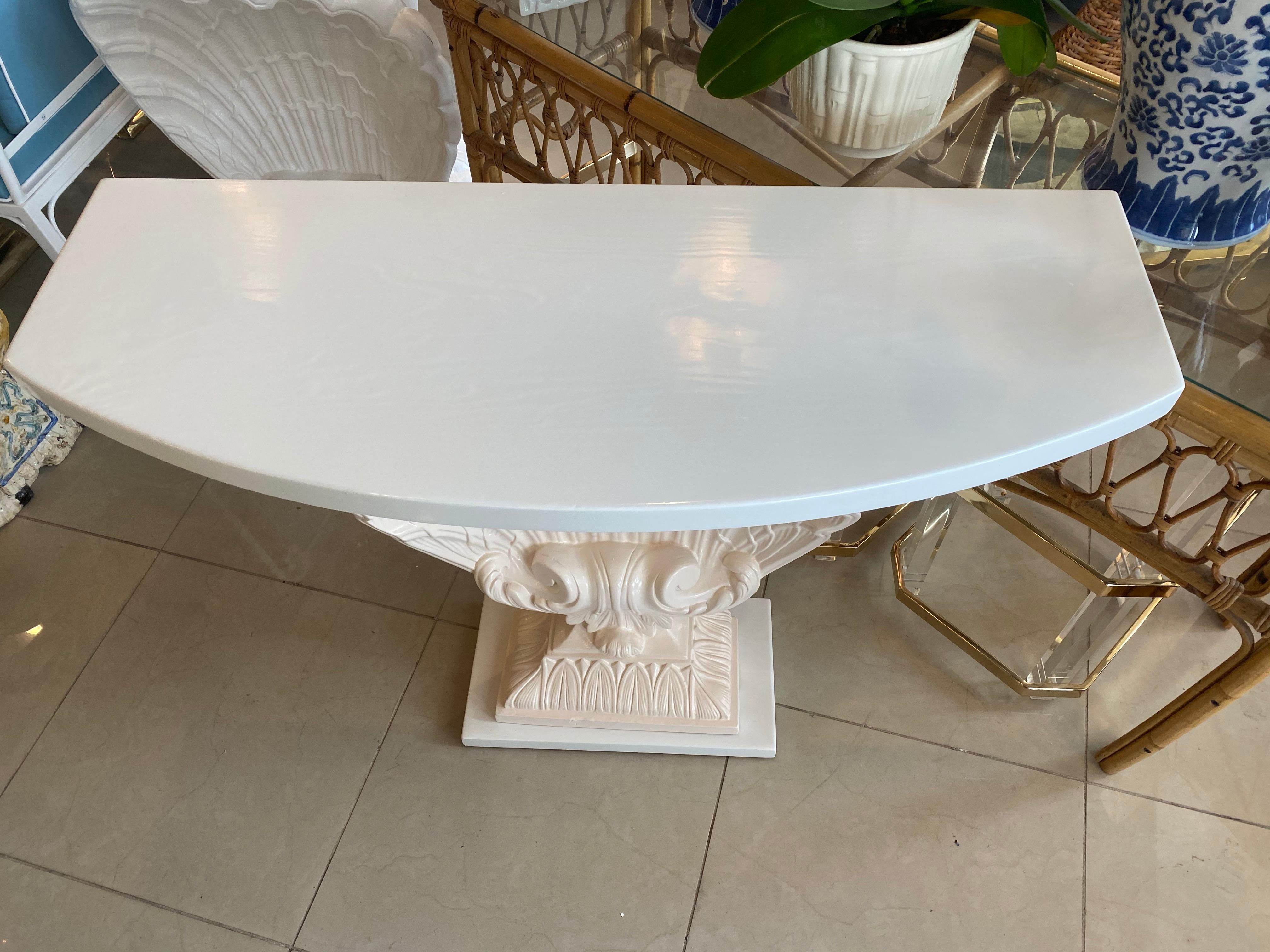Hollywood Regency Vintage Plaster Seashell Scallop Shell Console Table Lacquered