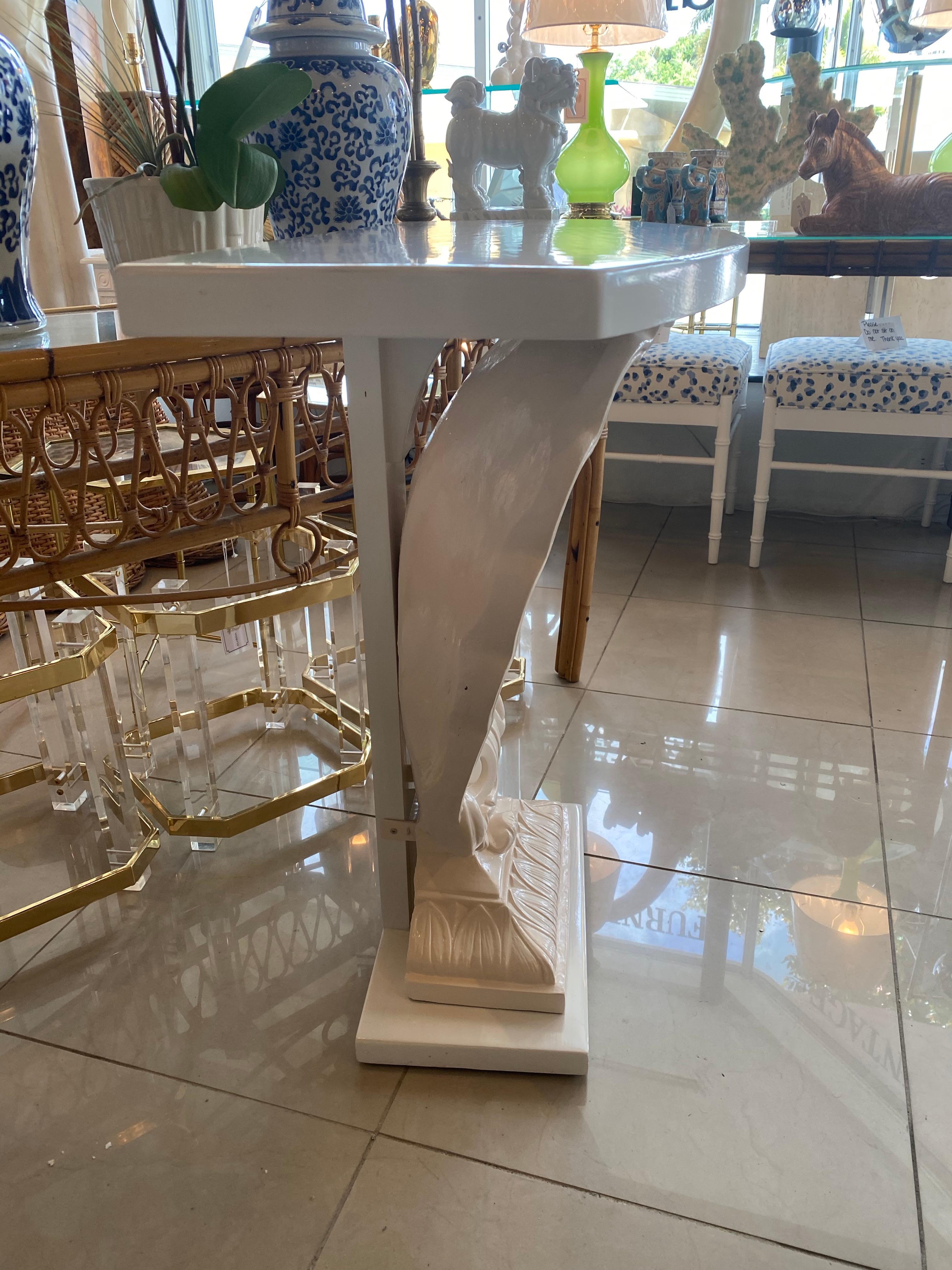 American Vintage Plaster Seashell Scallop Shell Console Table Lacquered