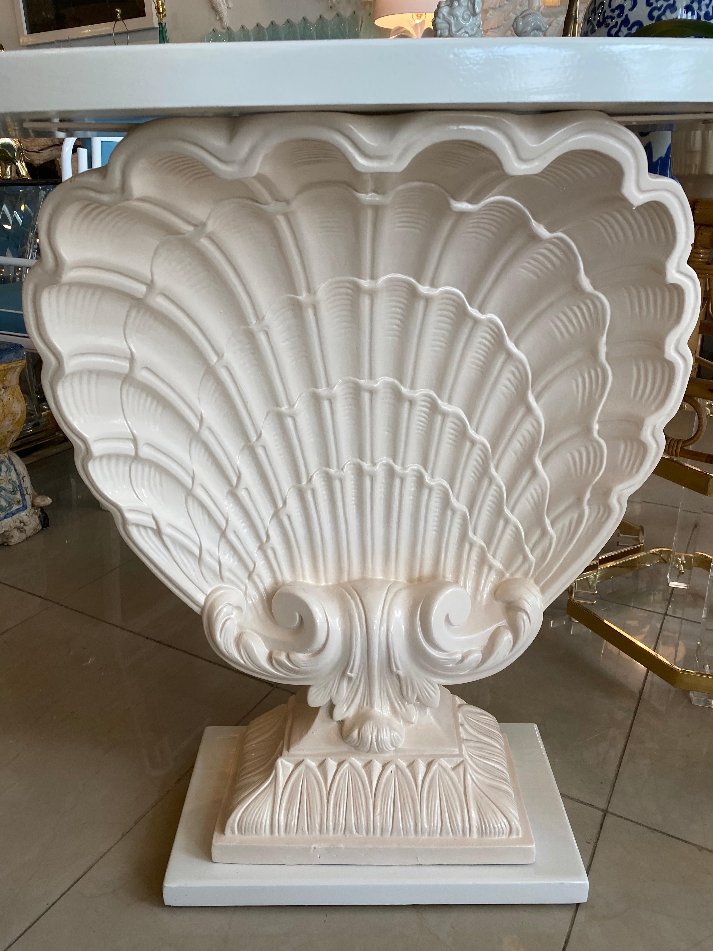 Late 20th Century Vintage Plaster Seashell Scallop Shell Console Table Lacquered