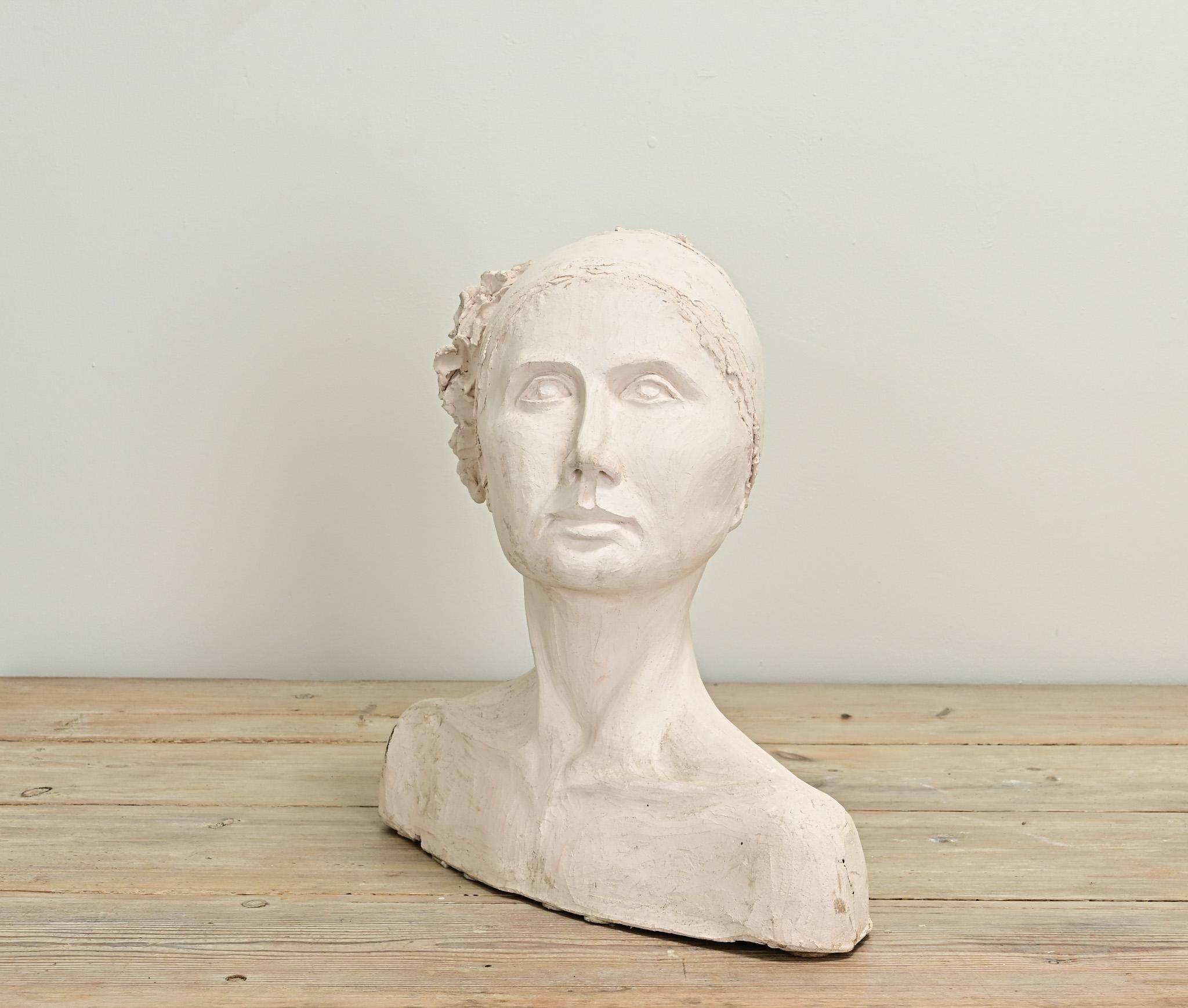 Cast Vintage Plaster Statue of a Lady For Sale