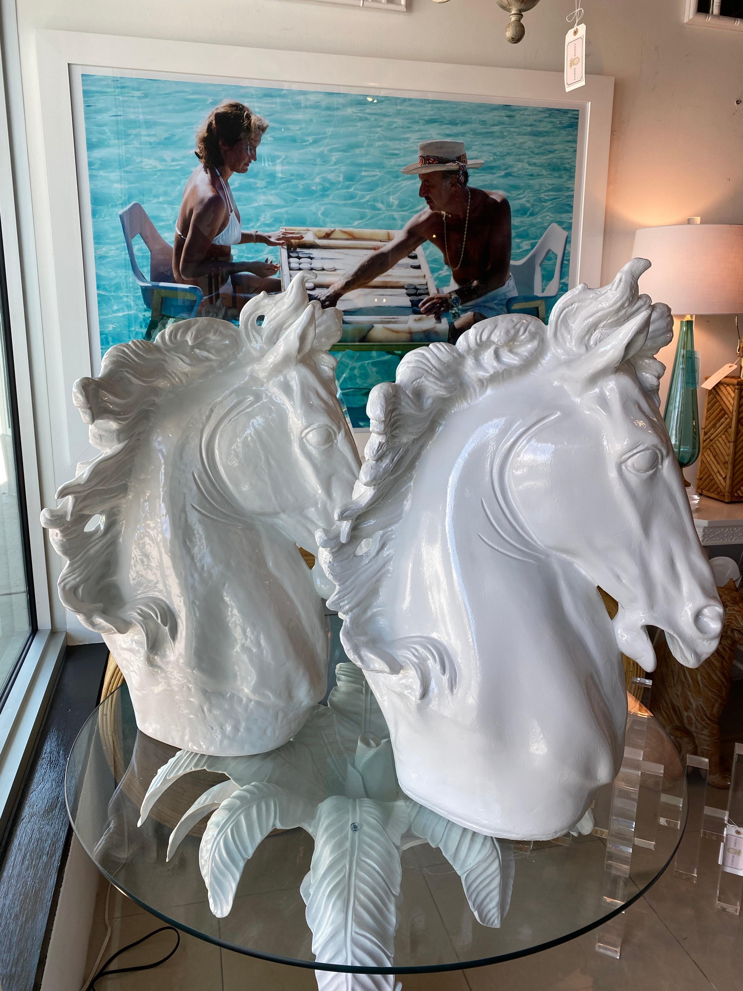 Vintage Plaster White Lacquered Modern Large Horse Head Statue For Sale 2