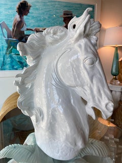 Vintage Plaster White Lacquered Modern Large Horse Head Statue